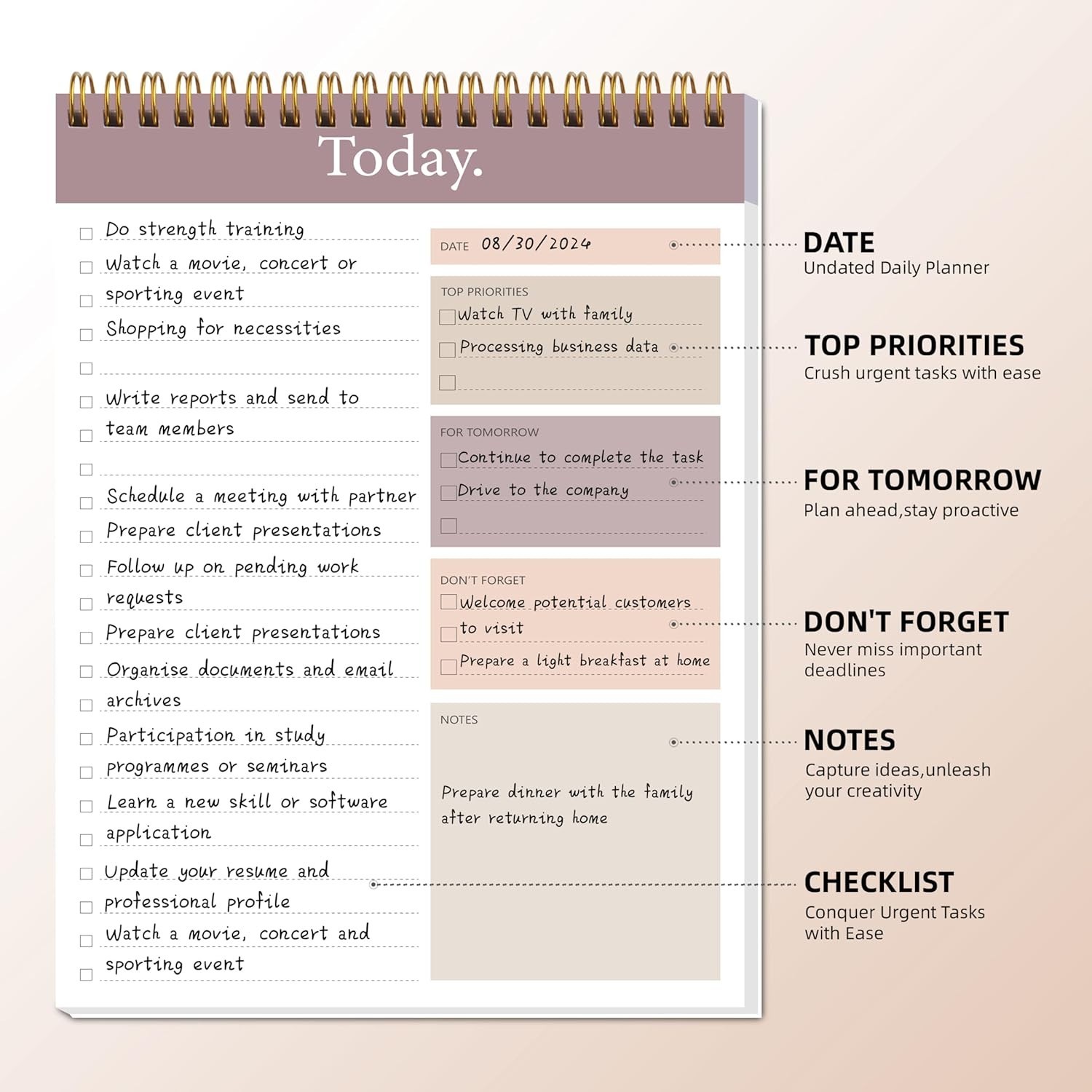 Daily Planner Notepad with PVC Cover – 52 Undated Pages for All Users
