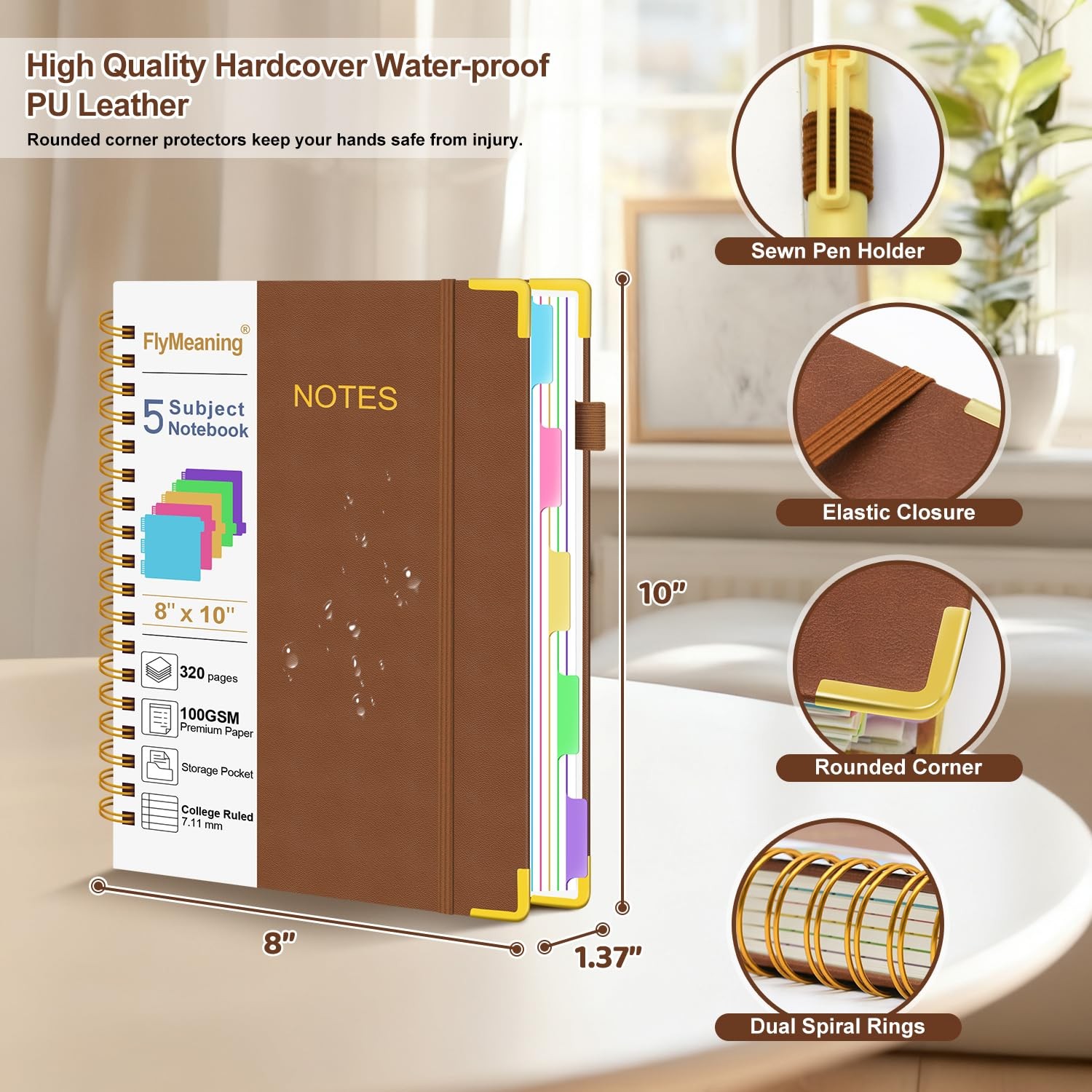 FlyMeaning Hardcover Spiral Notebook Journal with Removable Dividers Tabs, 32…