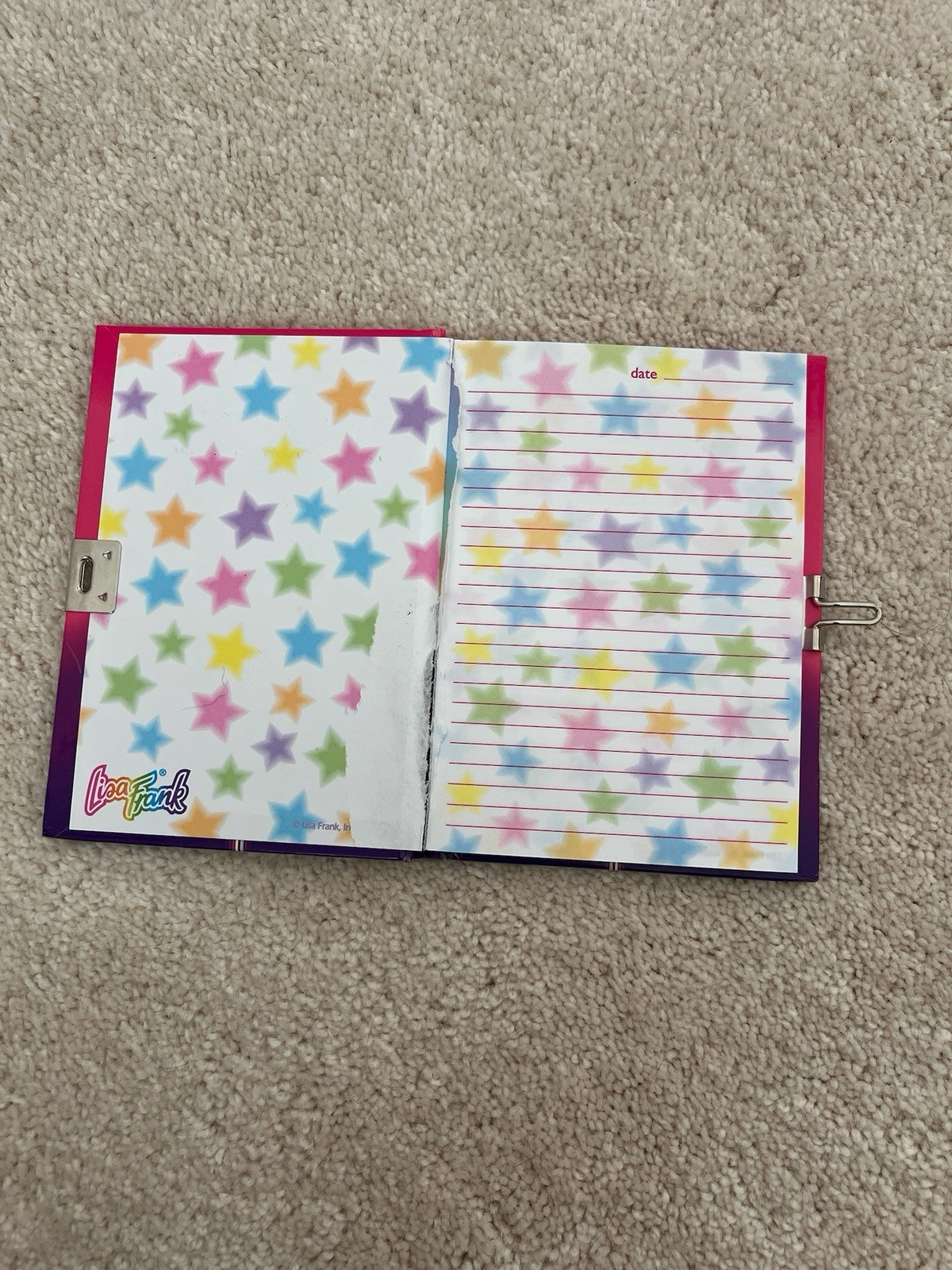 Lisa Frank Lockable Diary Journal with Colorful Star Pages and Cardboard Cover