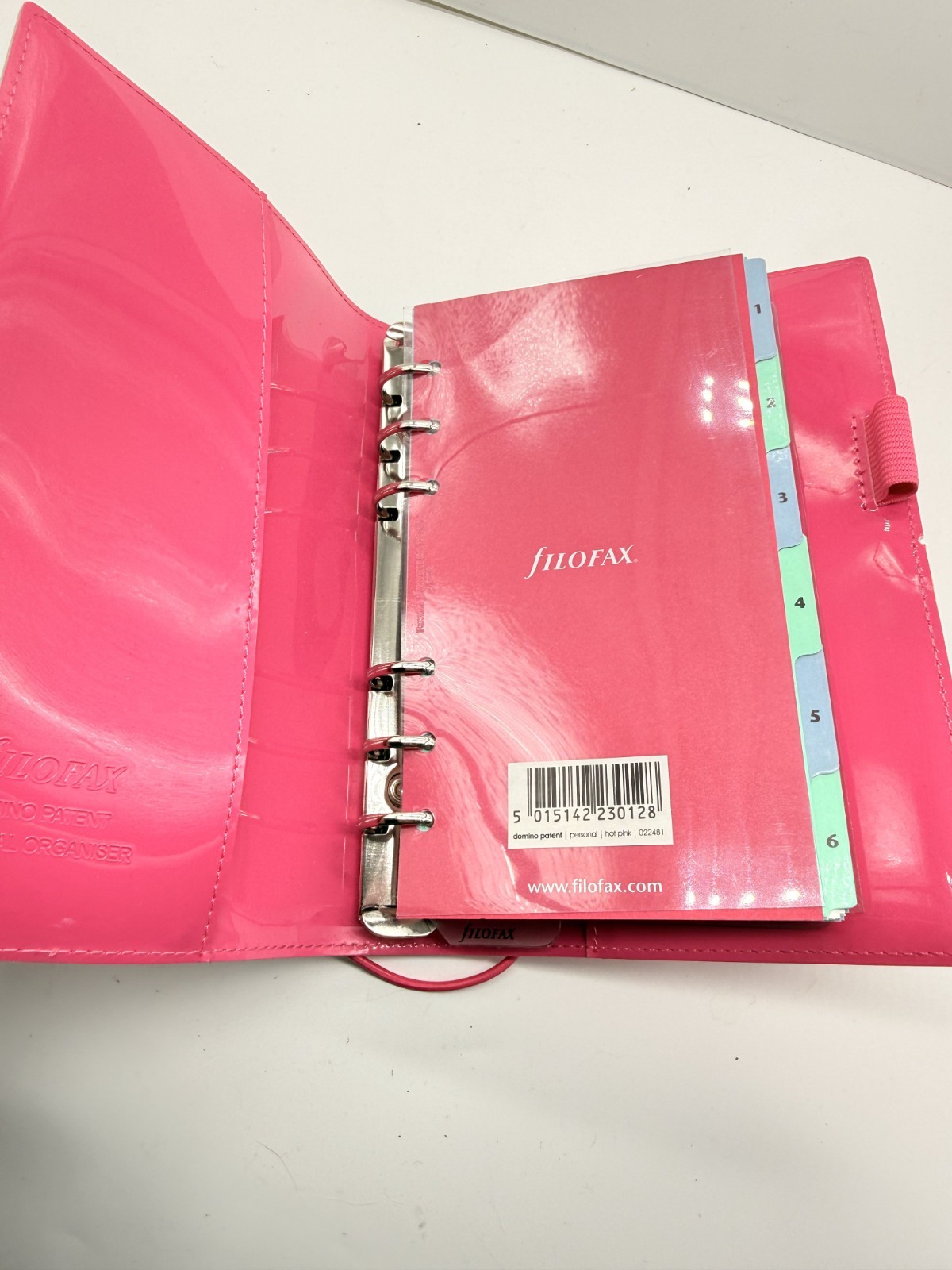 Domino Filofax Patent Organizer, Personal Size, Pink- High-Gloss, unused/new co.