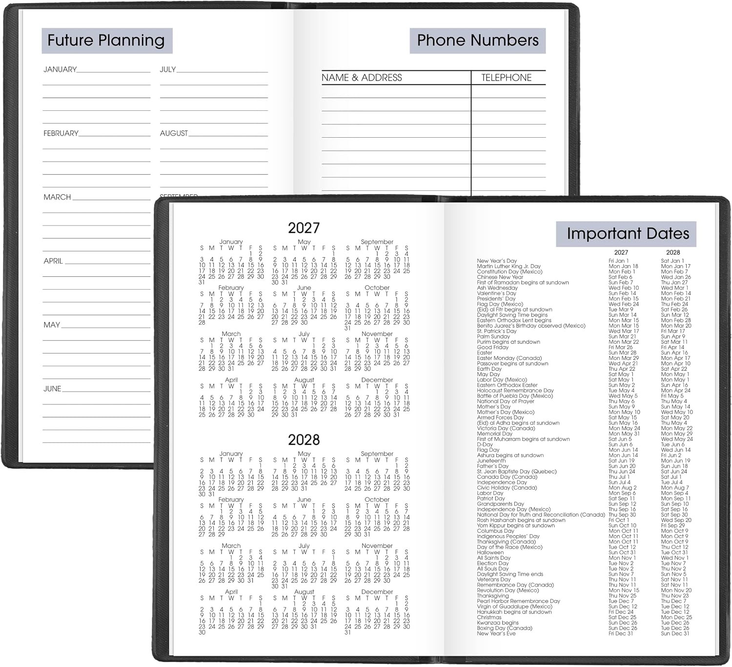 2027 Dayminder Pocket Planner, Weekly, 3.5″ x 6″, Black (SK480027)