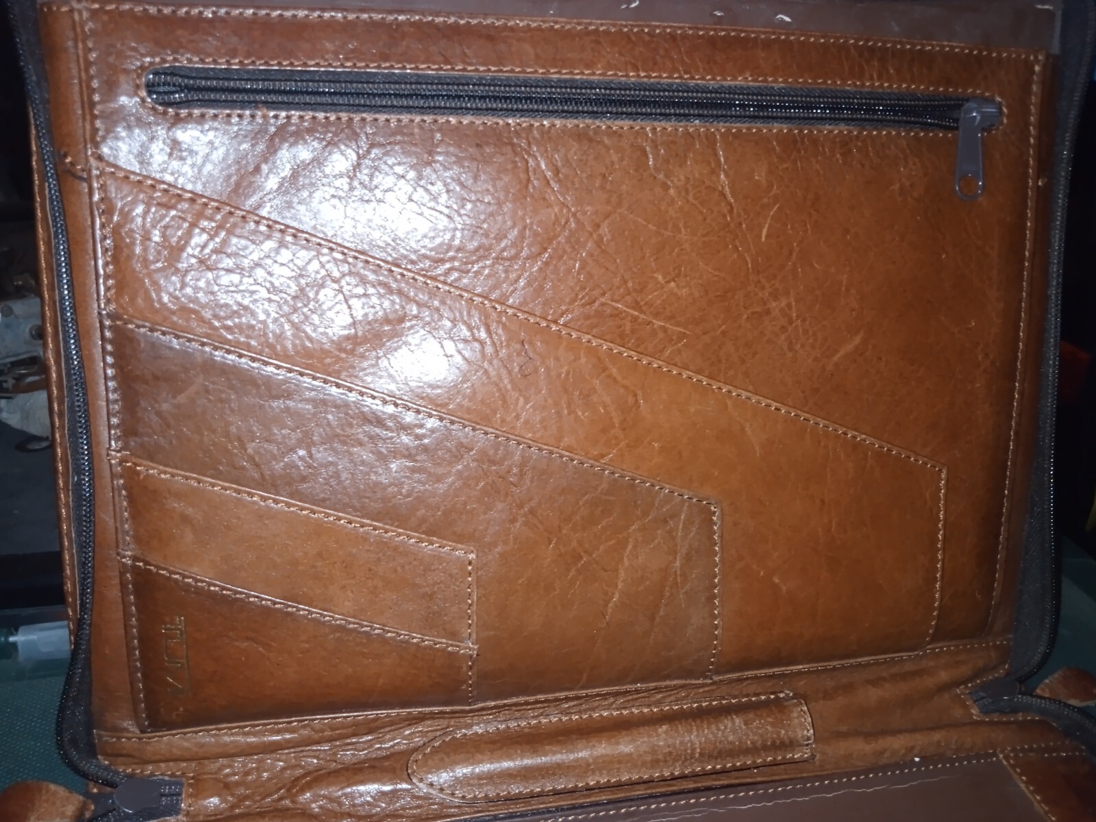 Vintage Tumi Desk Agenda Planner Organizer Notepad Brown Leather Stitched Zipper