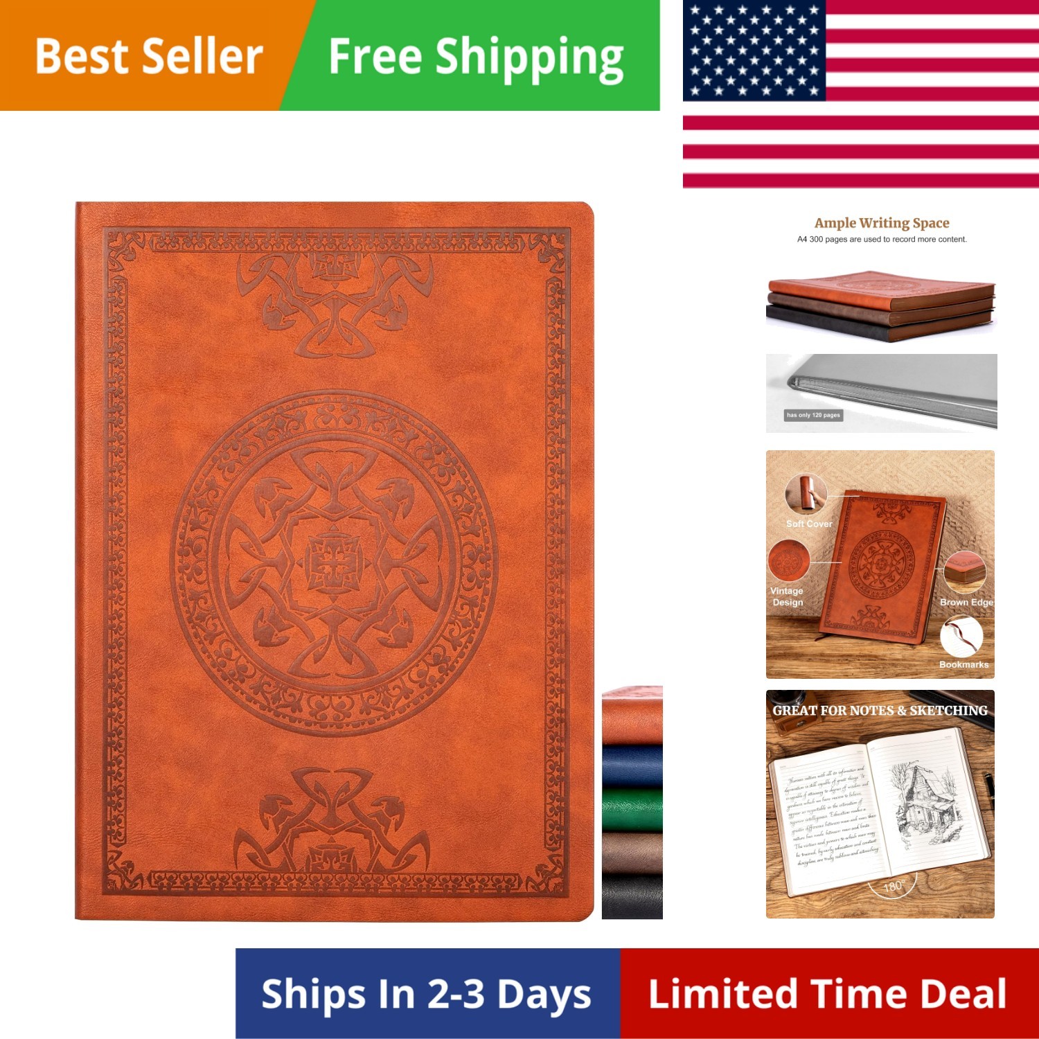 Lined Journal Notebook for Women Men, 300 Pages Soft Cover Notebook Leather J…