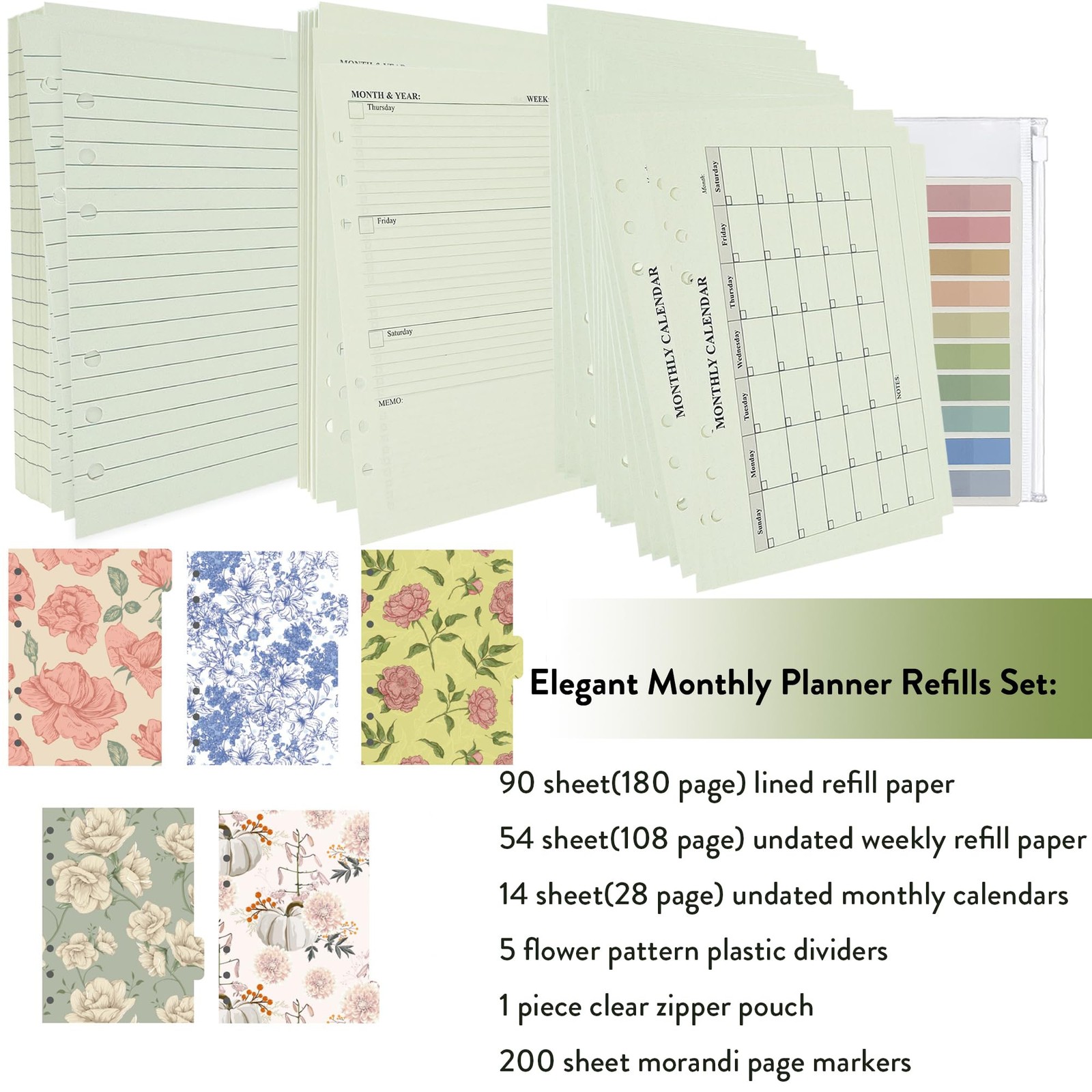 A5 Refill Paper 90 Sheets + 54 Weekly + 14 Monthly – 100GSM Cream Color