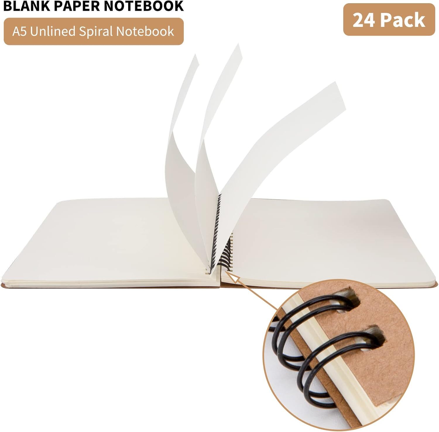 24Pack A5 Unlined Blank Spiral 120Pages 100GMS Paper Spiral Notebook Journals