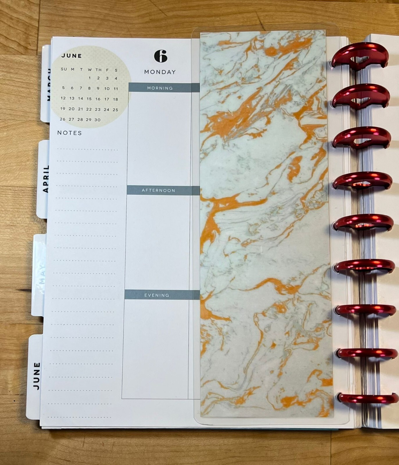 Orange Marble Short Dashboard Bookmark for use with Classic Happy Planner-