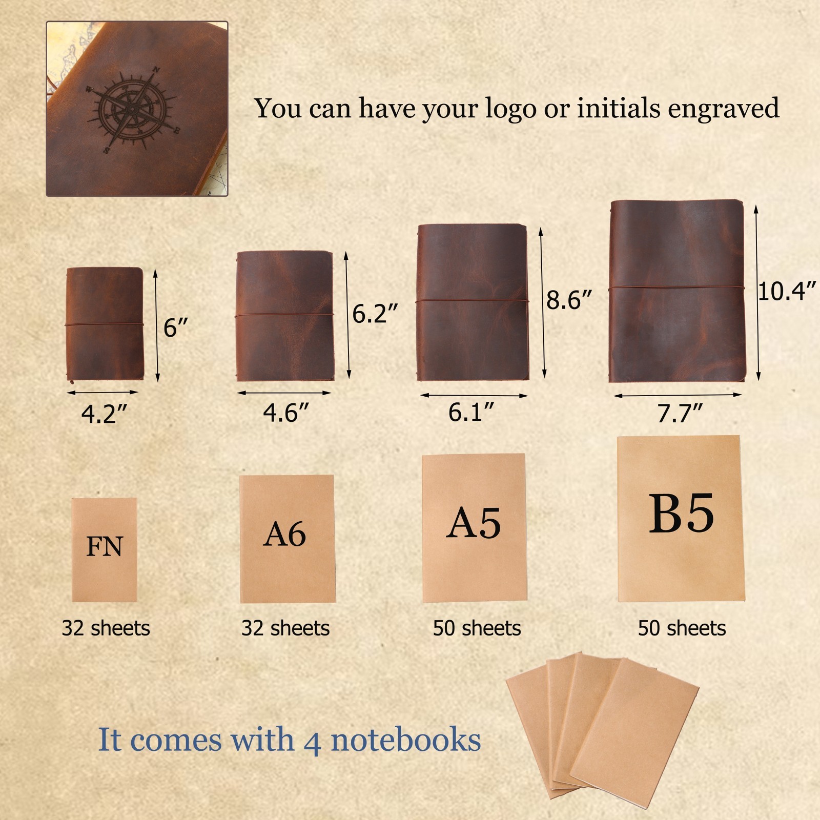 Leather Journal Cover,Custom Engraved Planner A6 A5 B5, Employee Coworker Gift