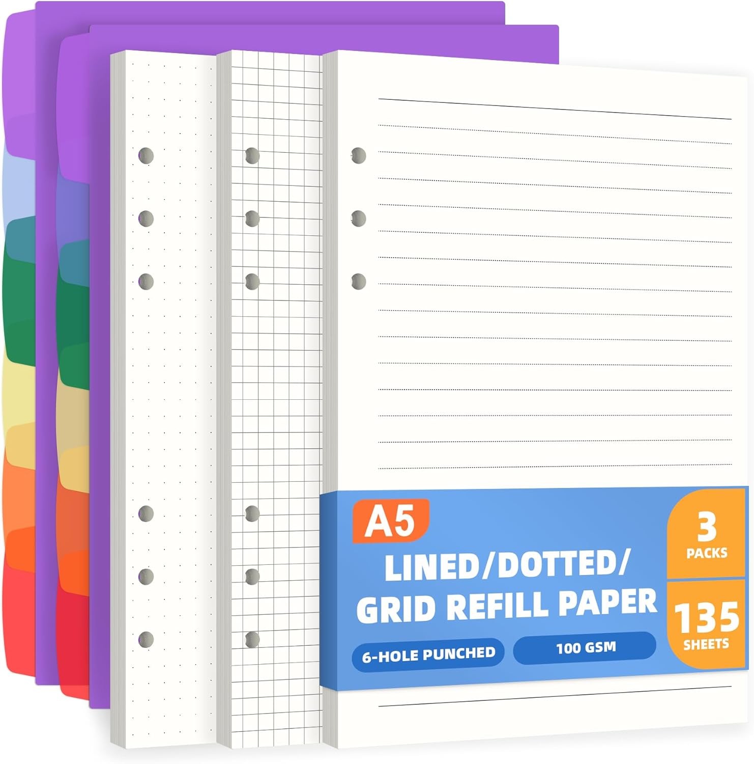 A5 Refill Paper Planner Inserts A5 6 Ring Binder 135 Sheets 6-Hole