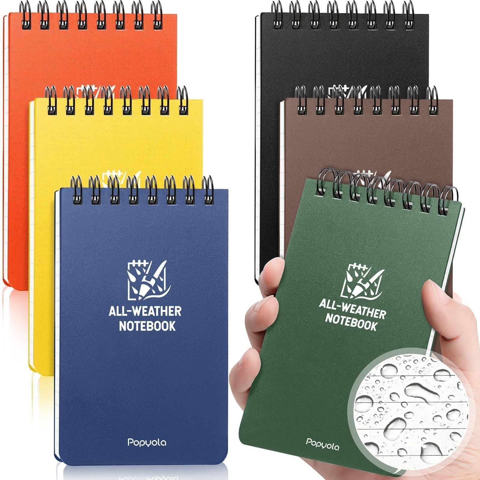 6 Pack Waterproof Notebook, 3″ x 5″ Top-Spiral Pocket Notepad 6 Pack, Rainbow