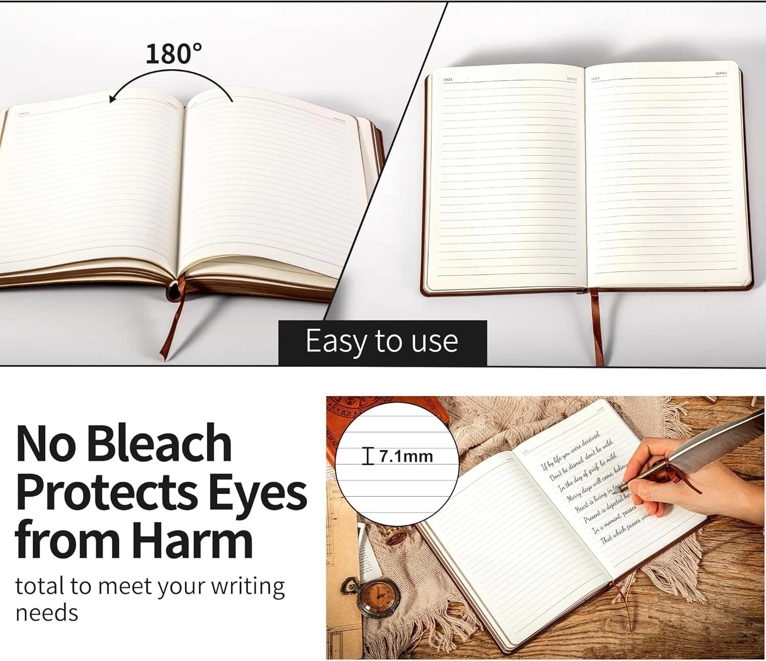 CAGIE Lined Journal for Men Soft Cover Leather Notebook 180 Pages 5.7″ x 8.3″ Bl