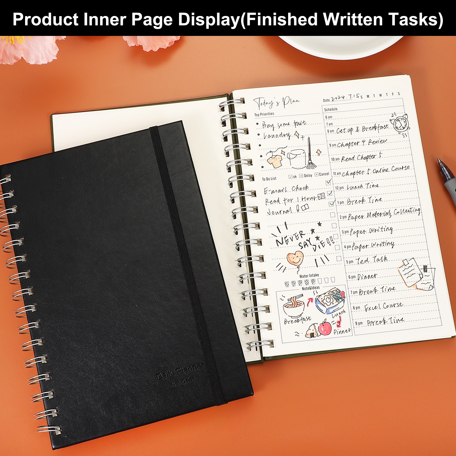 A5 5.5″x 8.5″ Undated Daily Planner with Hourly Schedule Inner Pocket, Yellow