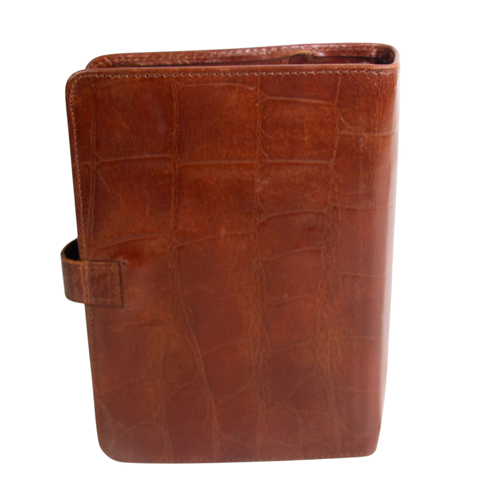 Max Leather BROWN REAL LEATHER CROCO BIFOLD TRAVEL ORGANIZER NOTEBOOK WALLET