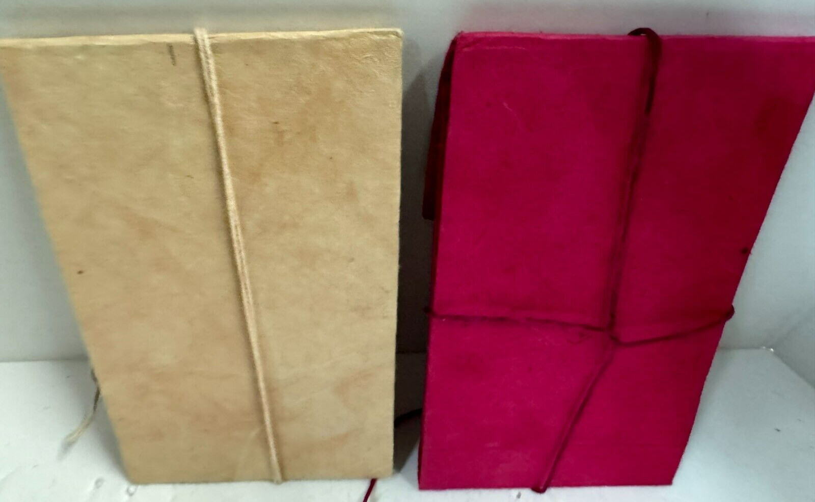 Lot of 2 Vintage Handmade Red & Yellow Cardboard Paper Journal Notebooks