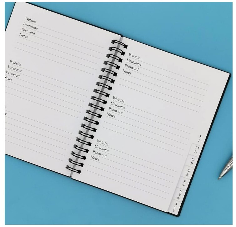 New Nokingo Spiral Password Book with Tabs – 5×7 inch Inch, Black