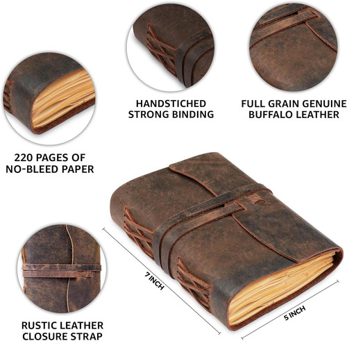 LEATHER VILLAGE Leather Bound Journal – 7 inches X 5 inches, Cappuccino Brown