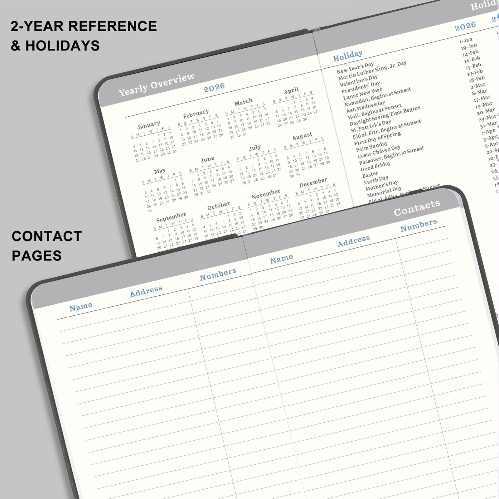 Pocket Calendar 2026-2027 – for 6.4 x 3.9 x 0.7 inches, Grey