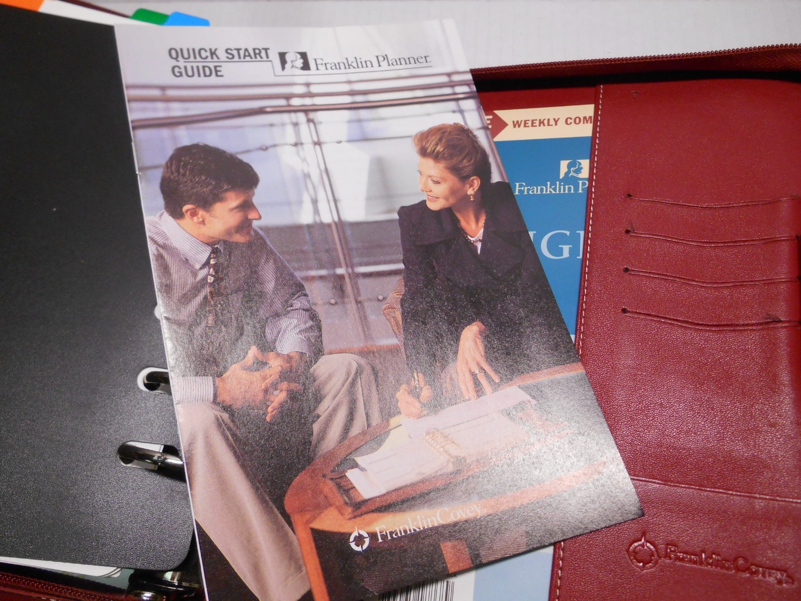 Vtg FRANKLIN Quest Covey RED Full Grain Leather 7 Ring Planner 8.5×10″ Full Zip