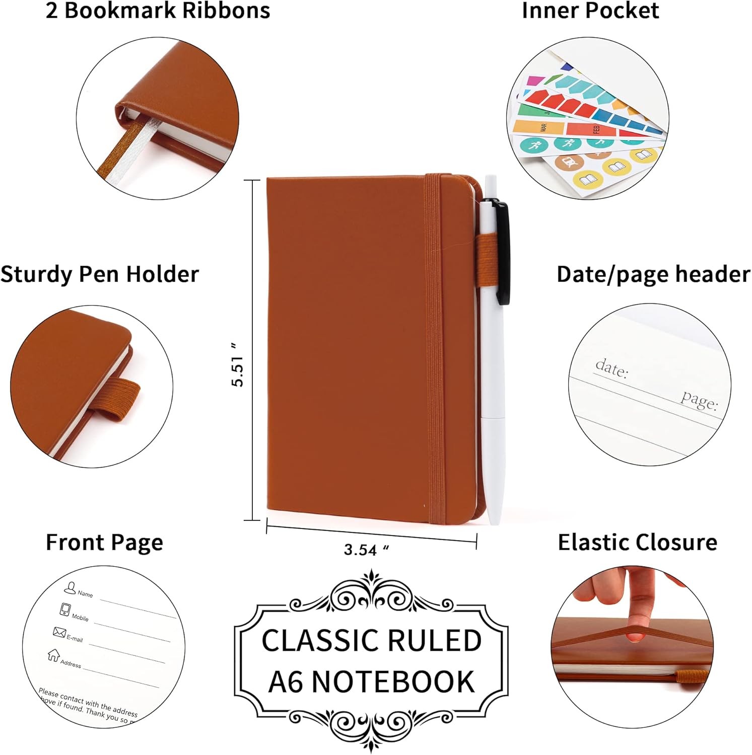 feela 3 Pack Pocket Notebook Journals, Mini Cute Small Journal 3 Brown