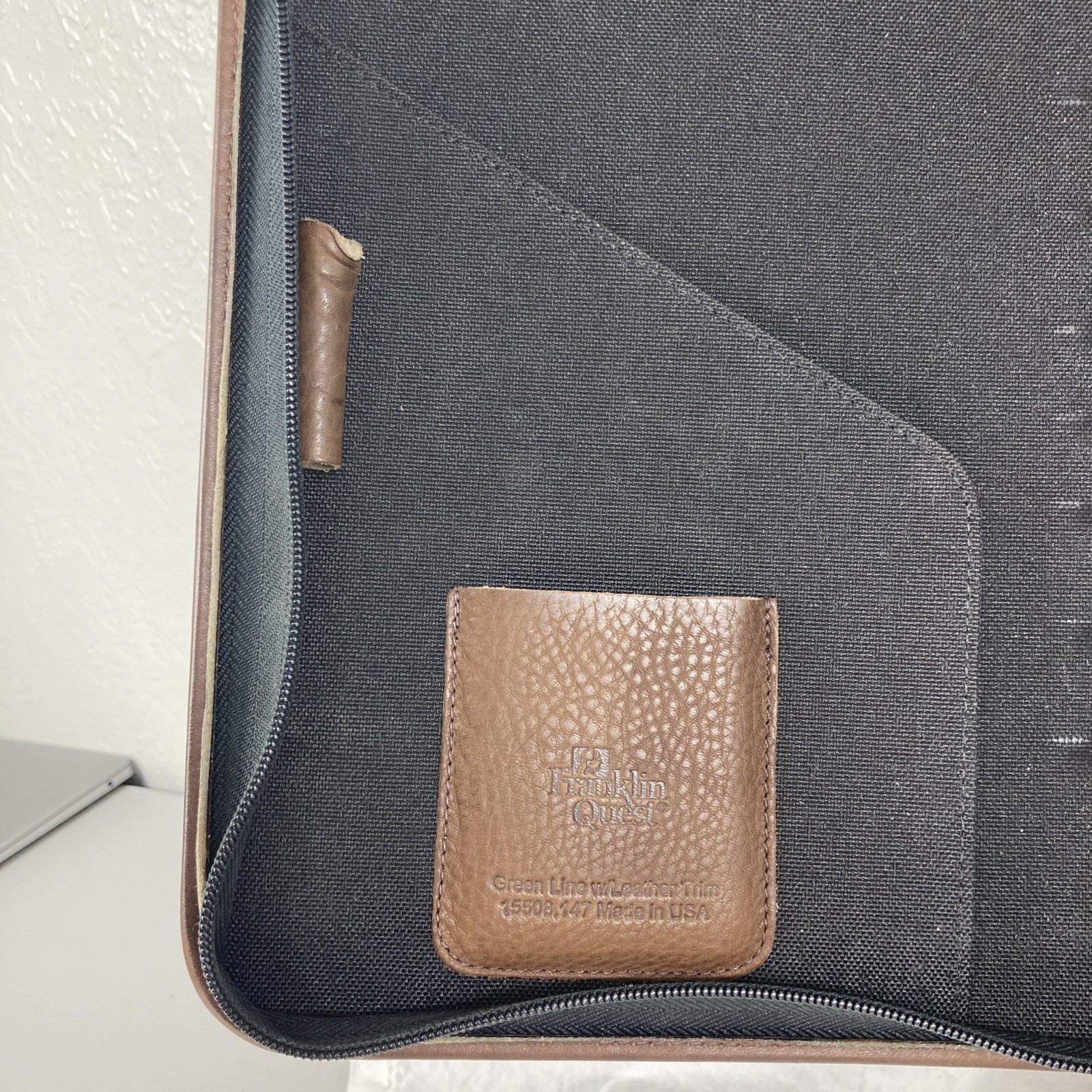 Franklin Quest 7-Ring Binder Black Canvas Brown Leather Trim Zipper Planner VTG