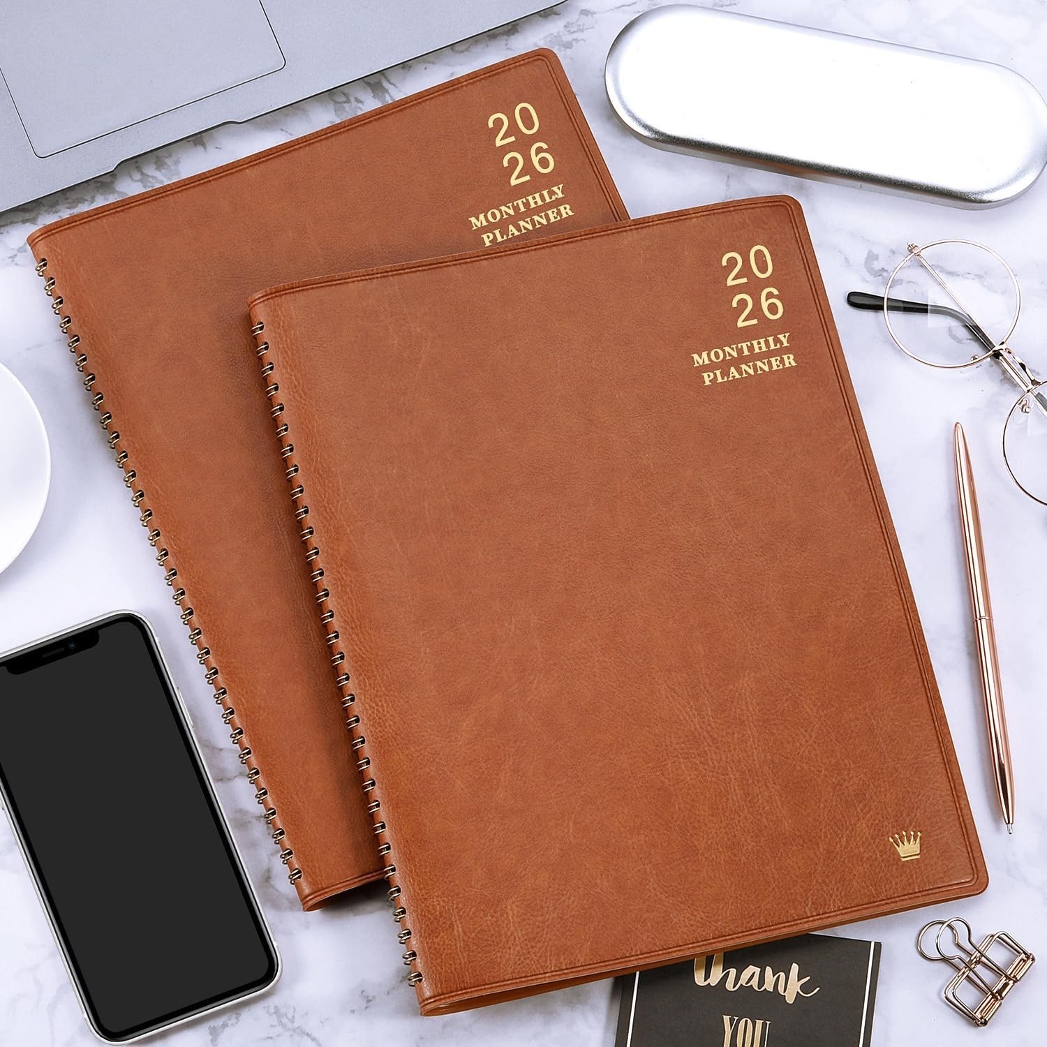 Sophisticated Faux Leather 2026 Planner – 256 Pages, Strong Twin-Wire Binding