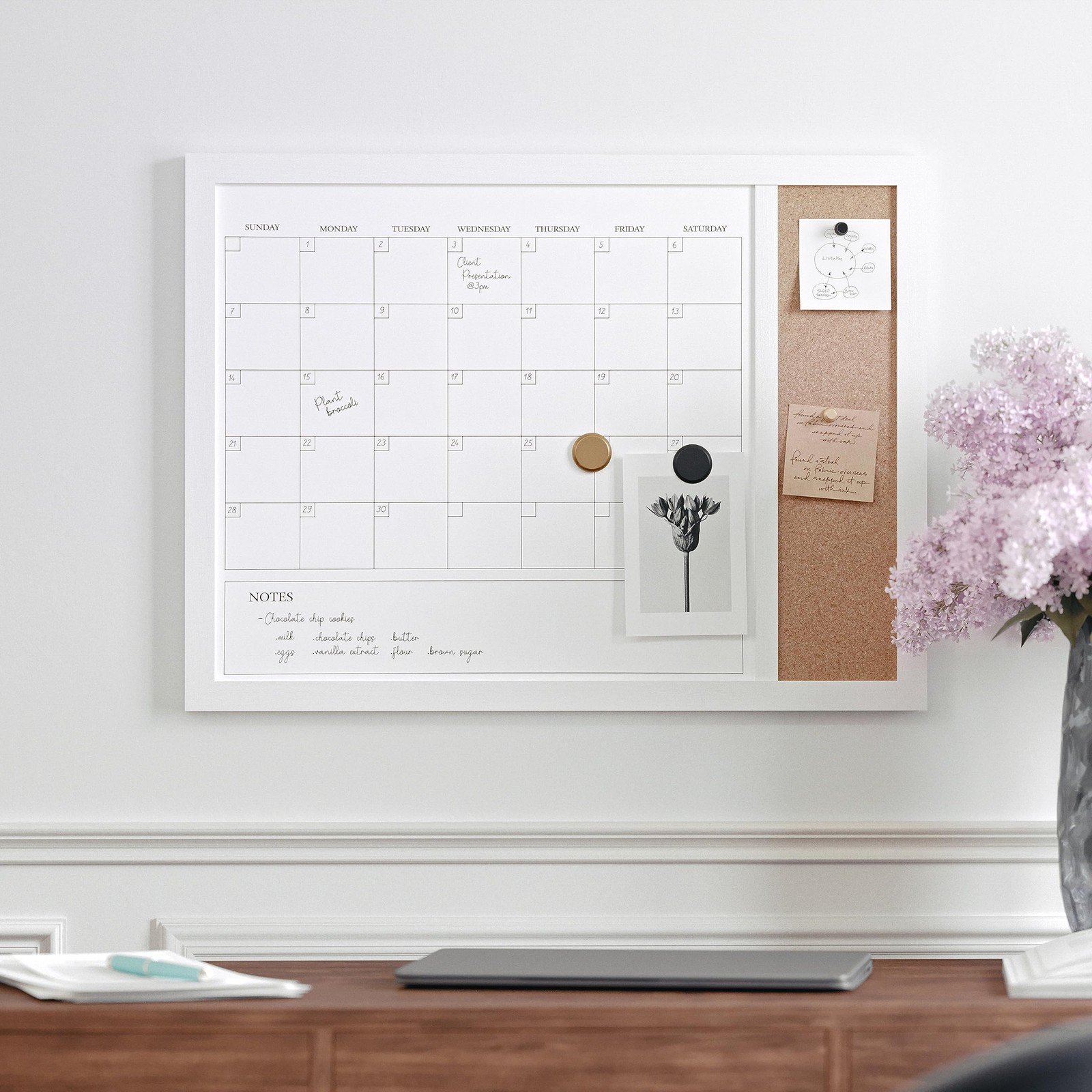 Martha Stewart Everette Magnetic Dry Erase Monthly Calendar And Cork Board