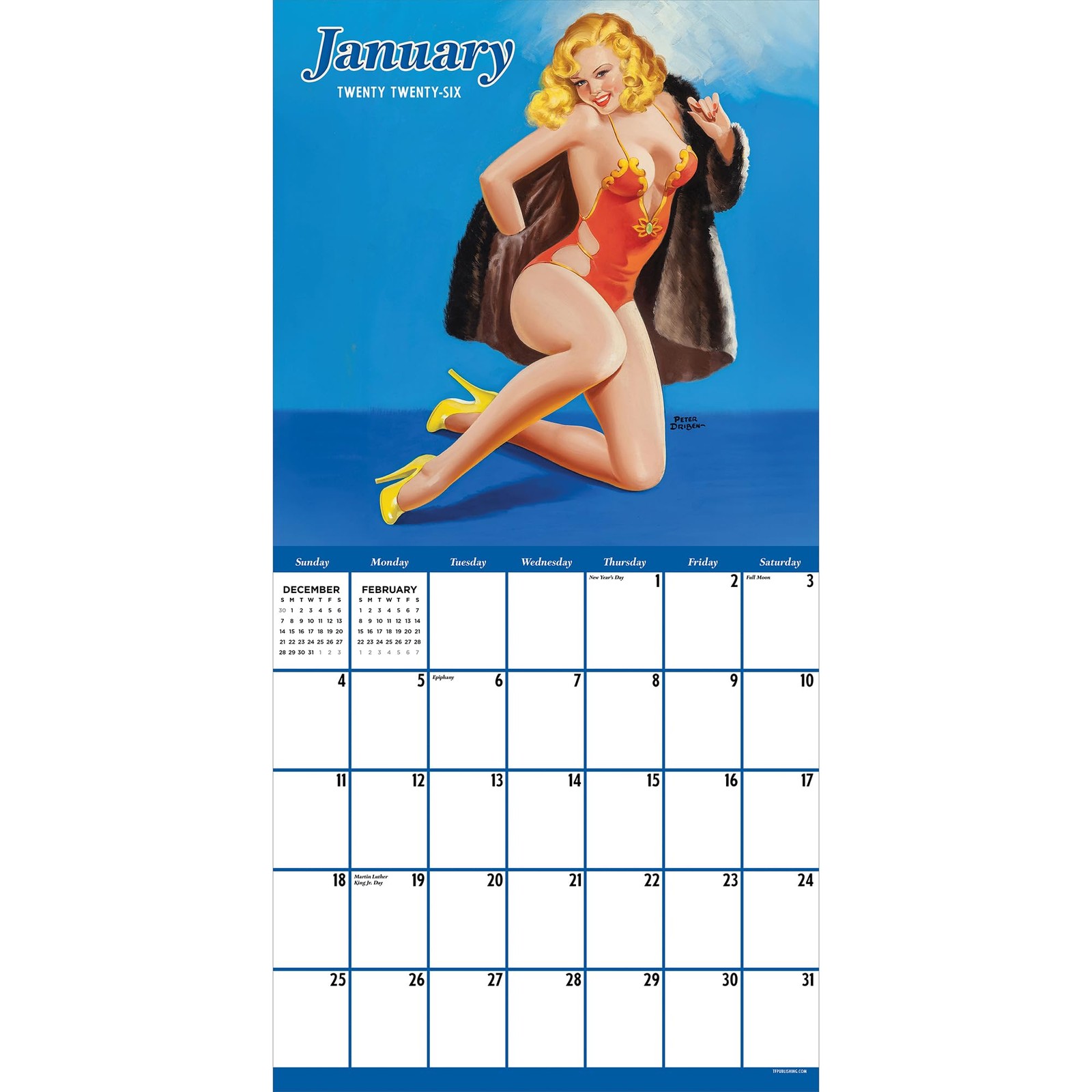TF Publishing 2026 Pin-Ups Wall Calendar – Large Grids for A4, PinUps