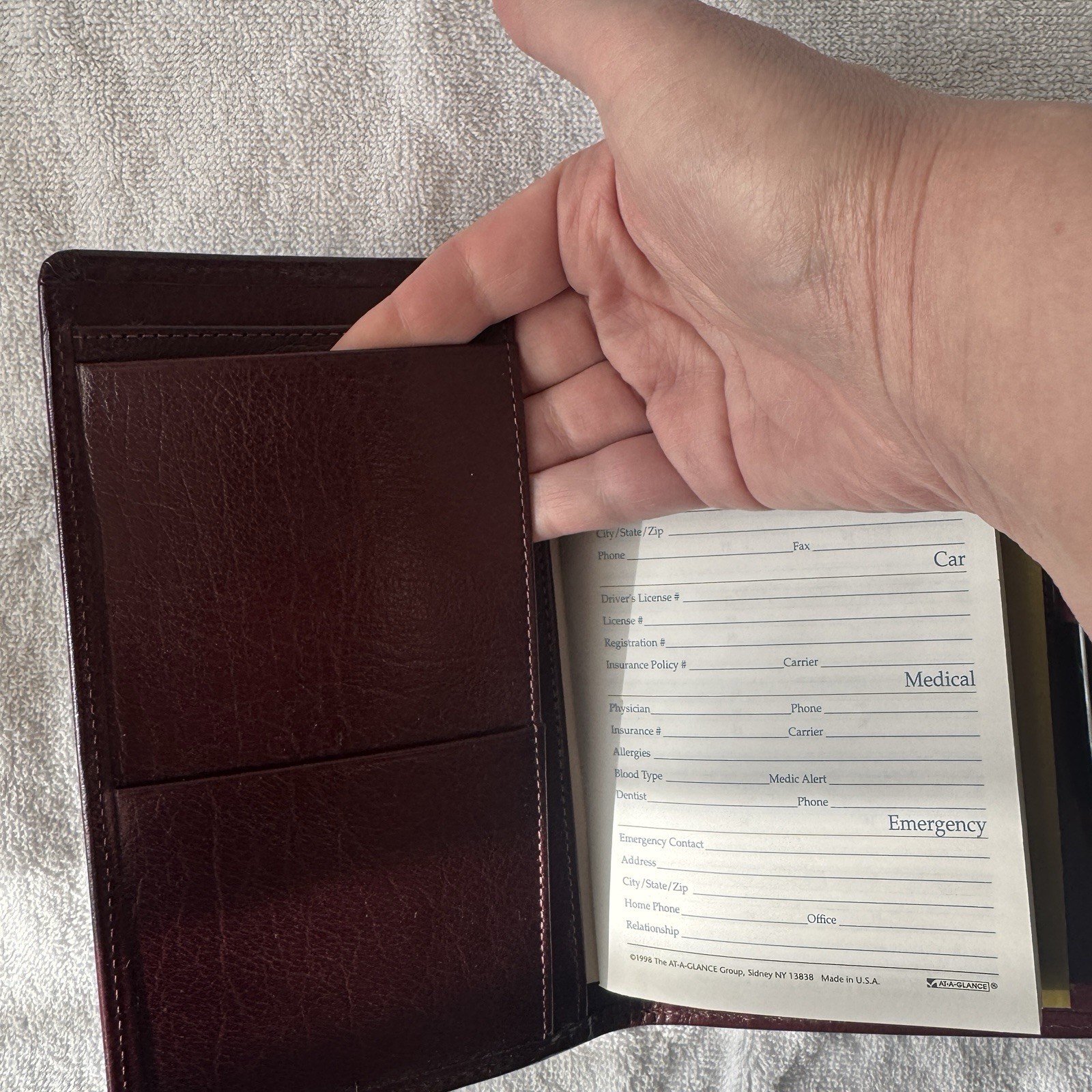 Day Timer Brown Leather Senior Pocket Planner Wallet Checkbook Organizer 4″ x 7″