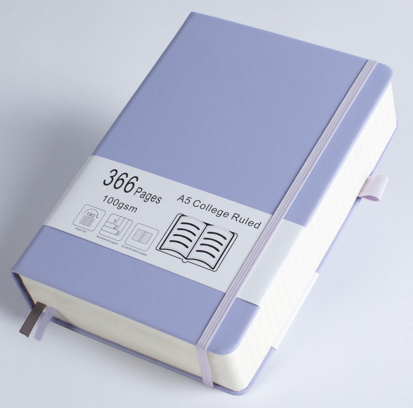 Thick College Ruled Notebook with 366 Numbered Pages, A5 Journal for Lavender