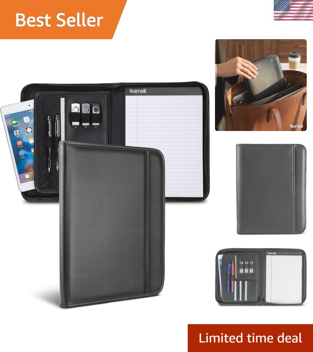 Professional Padfolio, Faux Leather Junior Portfolio with Zipper, 10.1 Inch T…