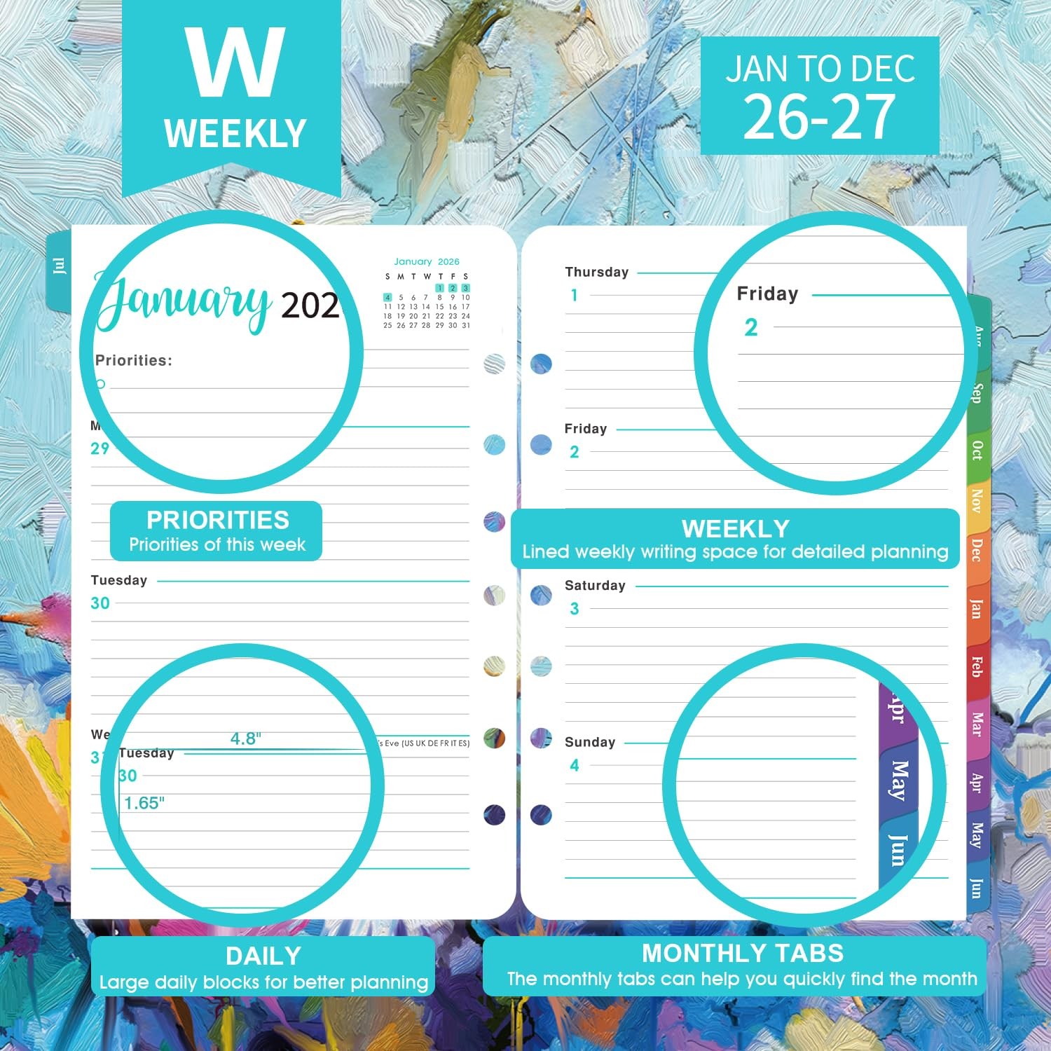 2026-2027 Planner Refills – Planner 2026-2027 Inserts with 7-Hole Punched, 5-…
