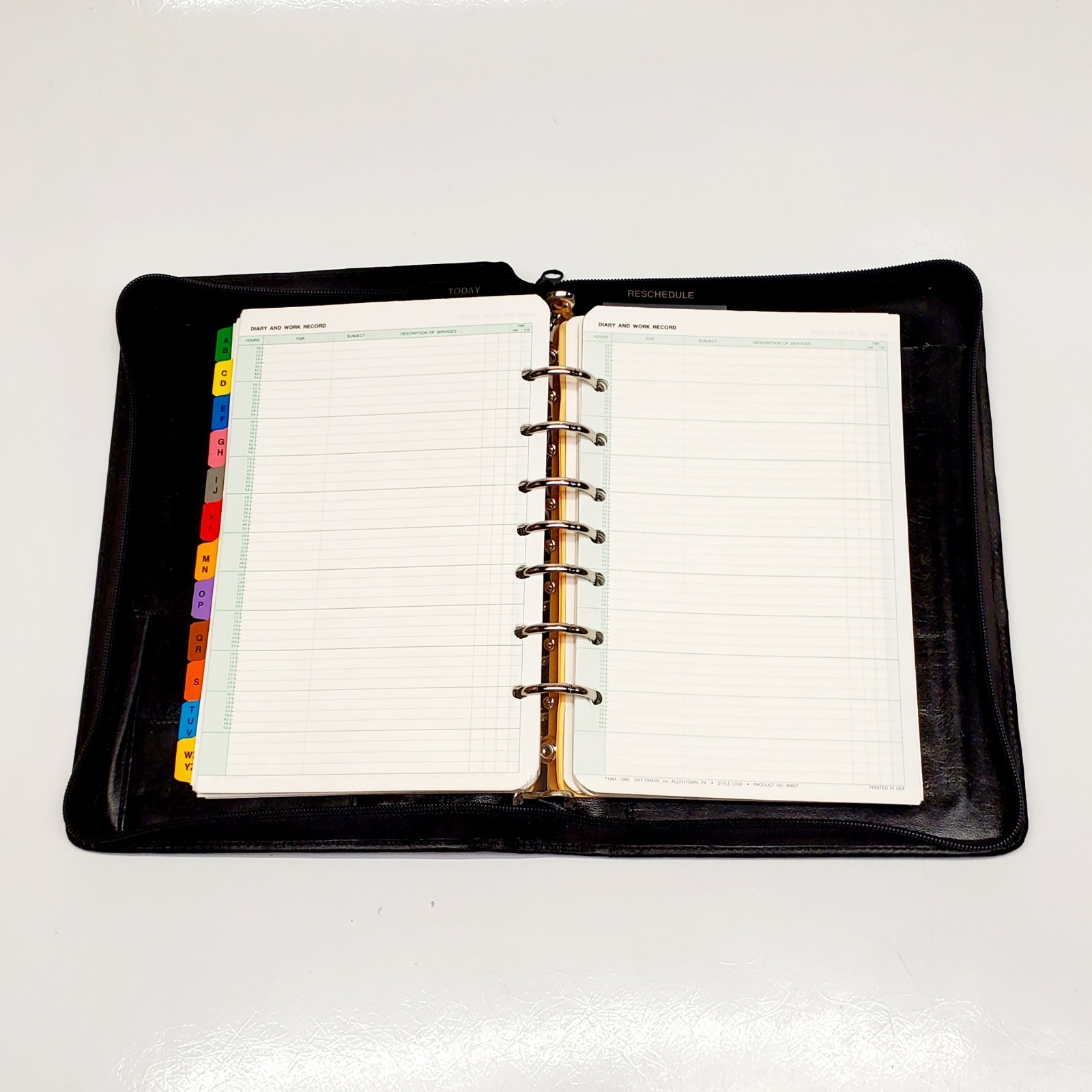 Vintage ~ Day-Timer Black Leather Planner 7 Ring Binder Notebook Organizer 90’s