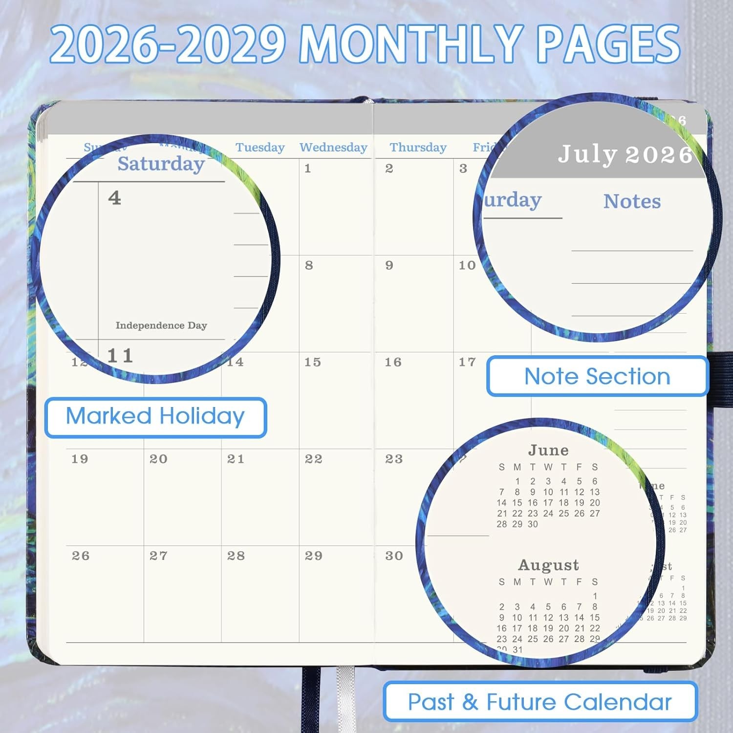 Portable 2026-2029 Monthly Planner – Faux Leather, 61 Note Pages, 3.8″ x 6.3″