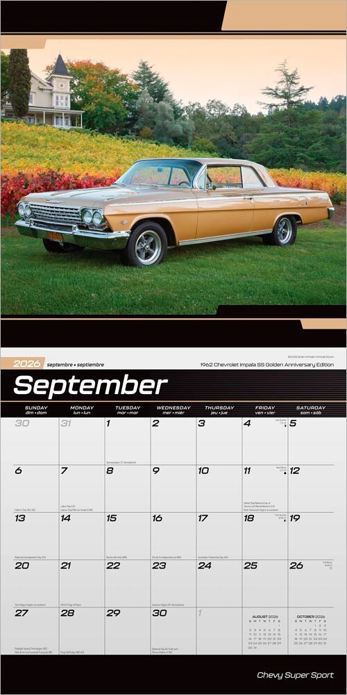 Chevy Super Sport OFFICIAL | 2026 12×24″ Square Wall Calendar | Plastic-Free