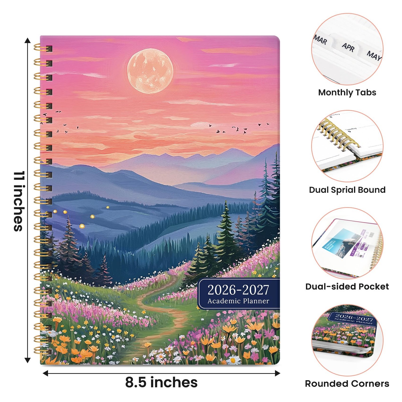 Planner 2026-2027, Academic Year Monthly & A4(8.5″ x 11″), A-Dreamscape Hills
