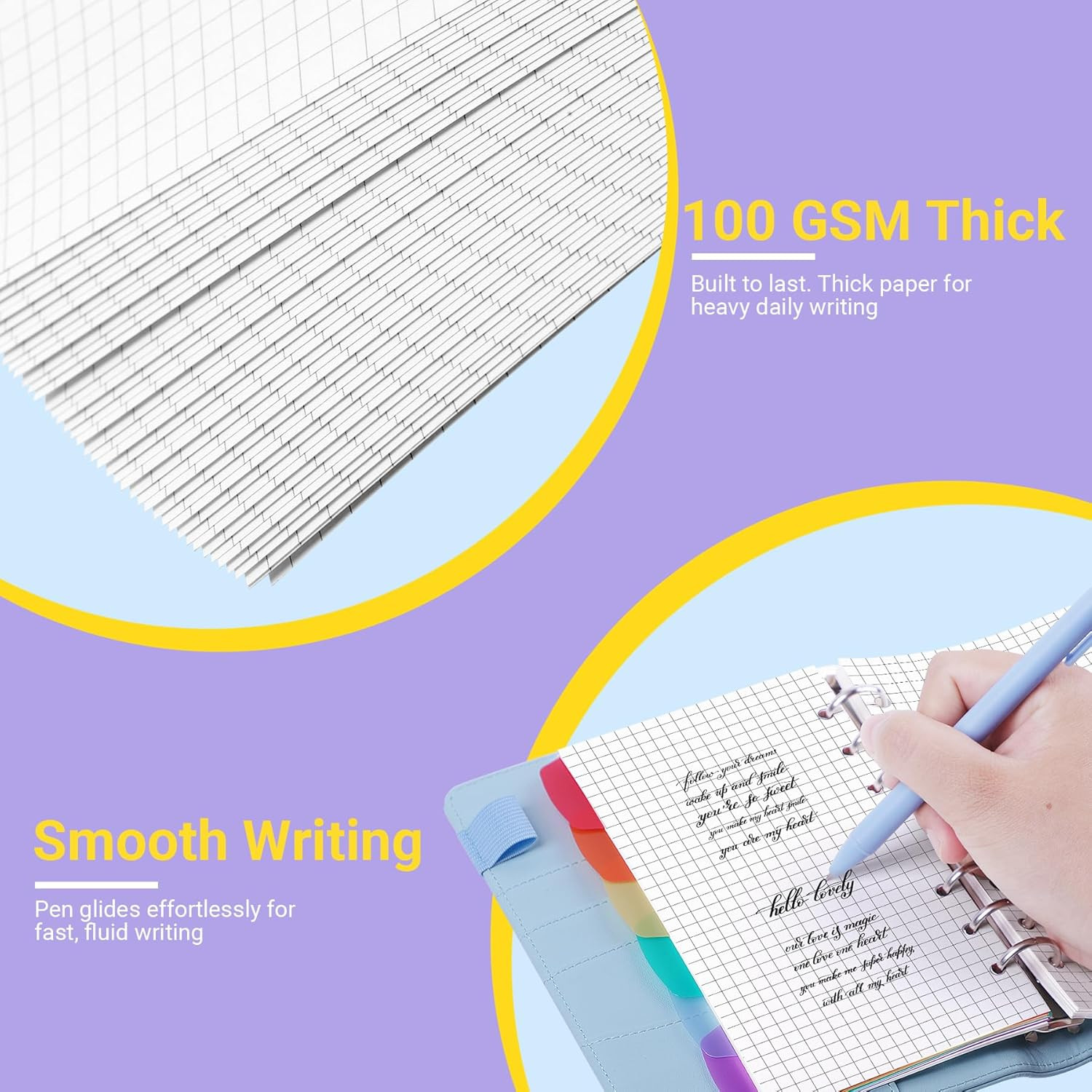 A6 Grid Refill Paper 6-Hole Planner Inserts for A6 6-Ring Refillable Binder, 135