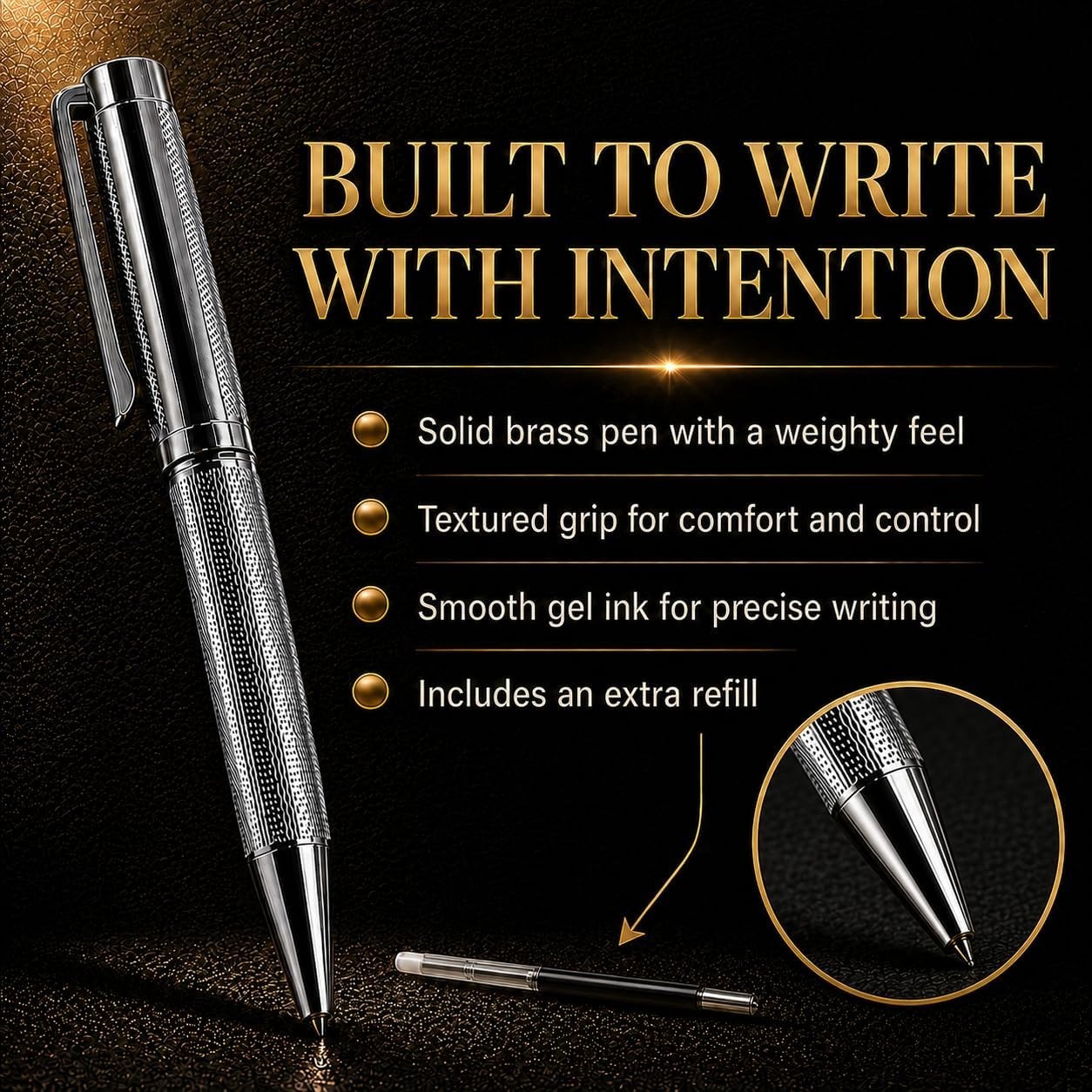 Guided Mindfulness Journal & Solid Brass Pen Set for Men – A5 Leather