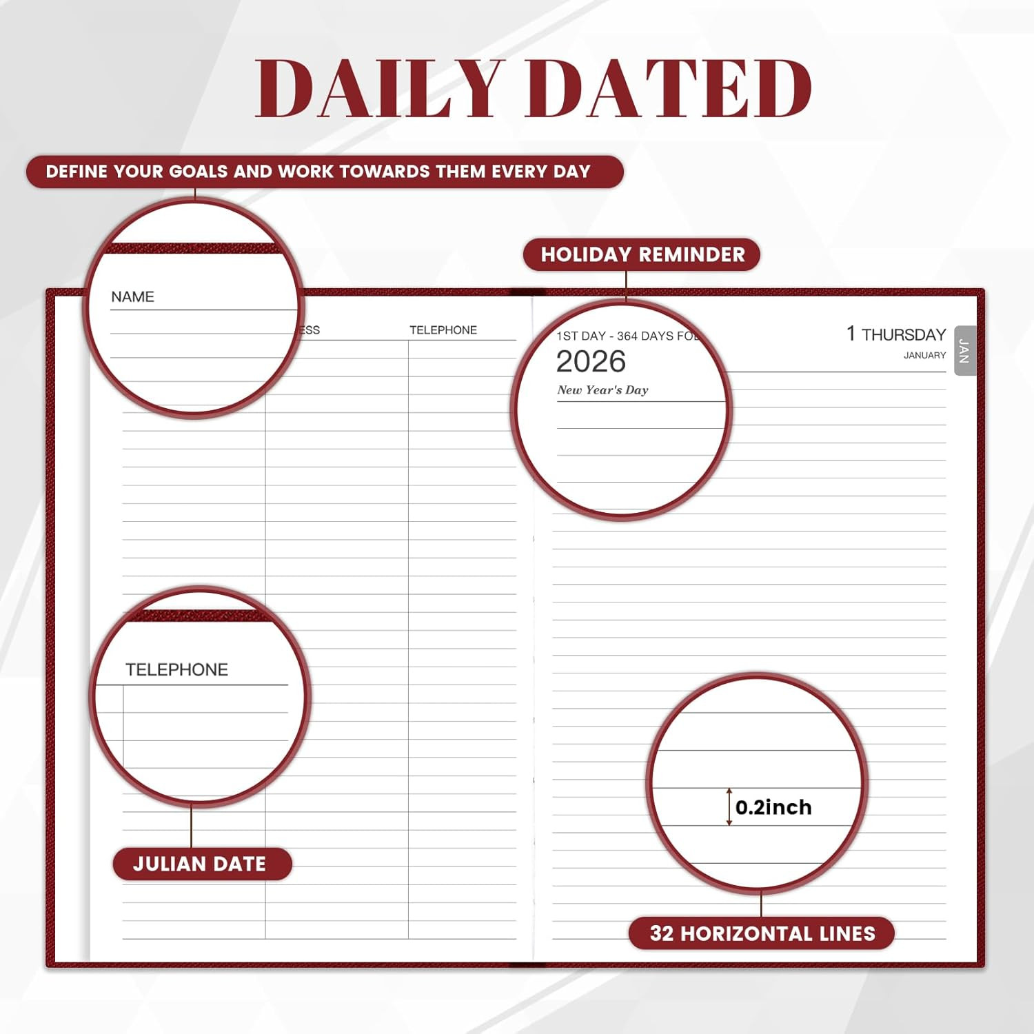 2026 Diary – Diary 2026 Full Page Per Day, Daily Planner 2026, Jan. 2026 – Dec.