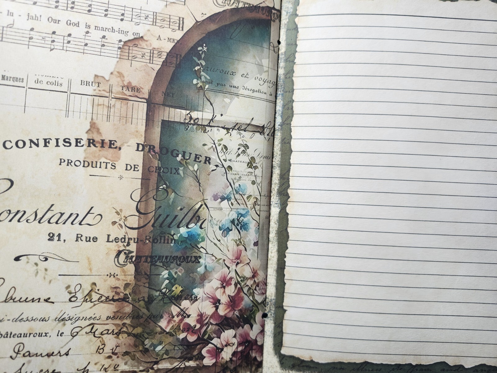 Junk Journal BOOKLET “FLORAL WINDOWS 2” HANDMADE Flowers, European Architecture