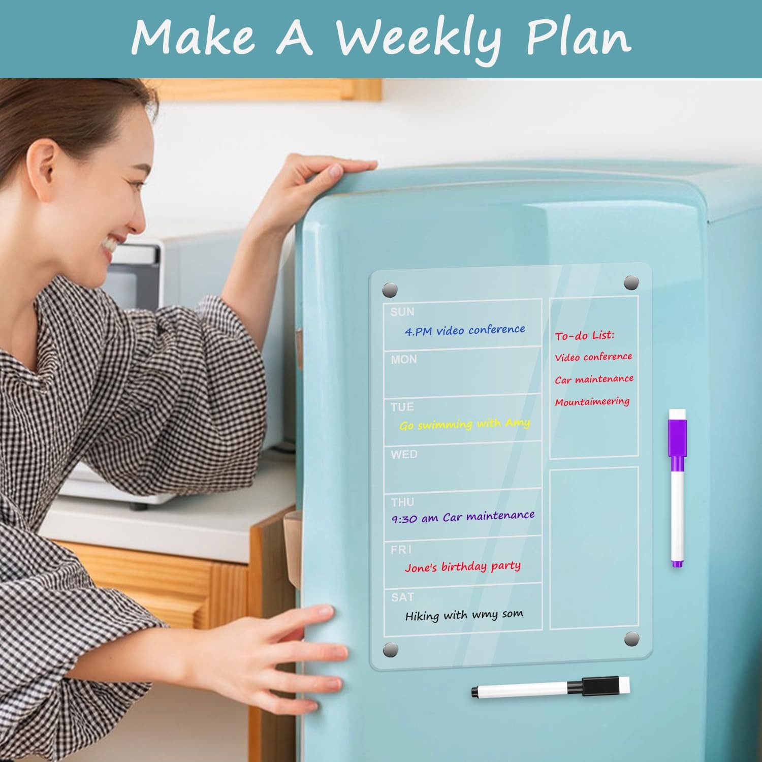 SULOLI Acrylic Magnetic Weekly Planner for Fridge, Clear 8″W x 8.3″H,