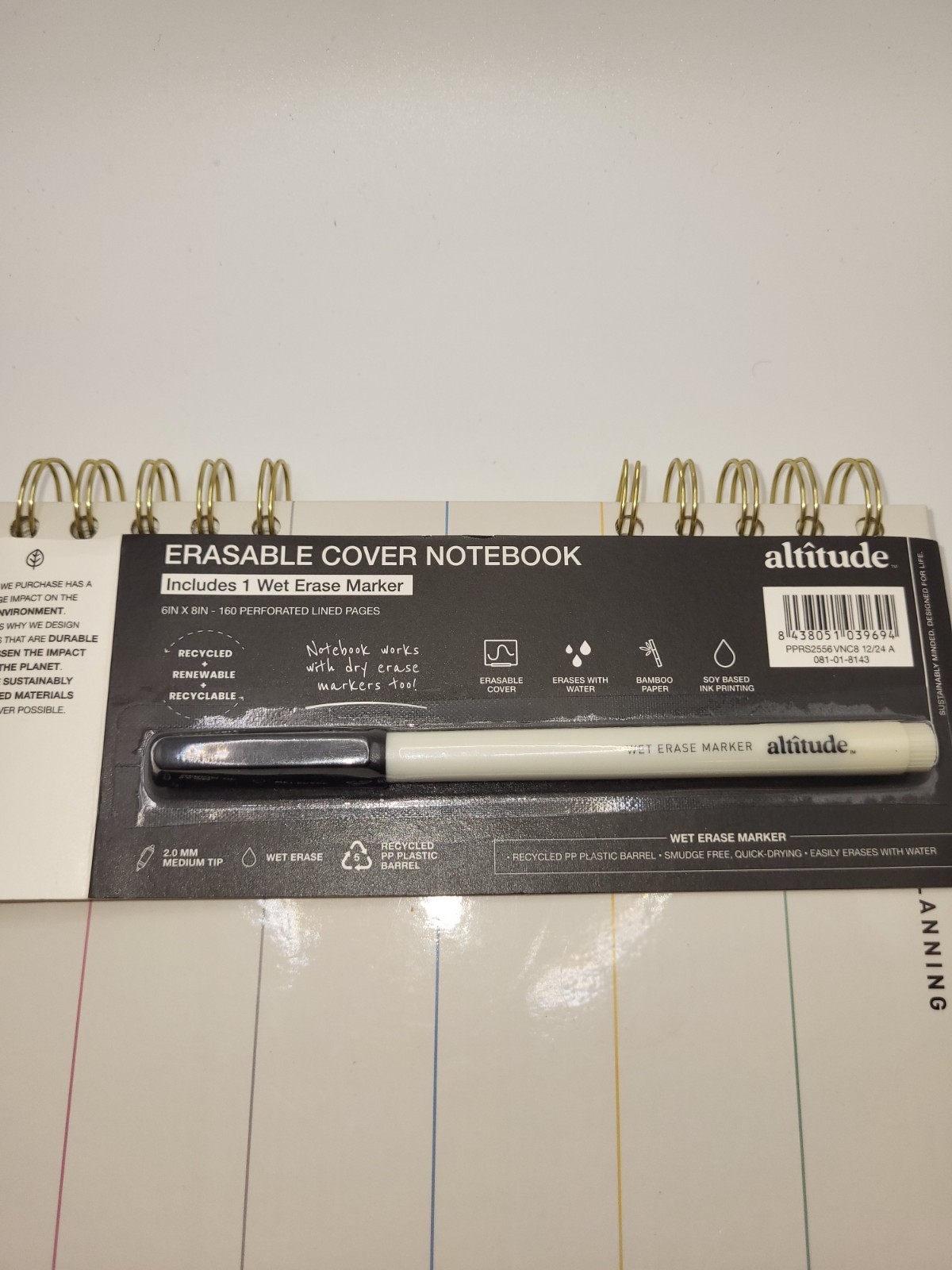 altitude Erasable Cover Notebook Weekly Planning Wet Erase Marker Perforated