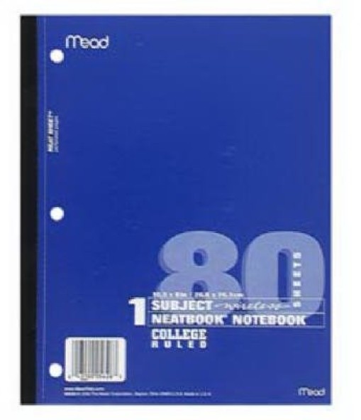 Mead Acco 05626 Neatbook 80-Page 8 x 10-1/2-Inch College-Ruled Notebook – Quanti