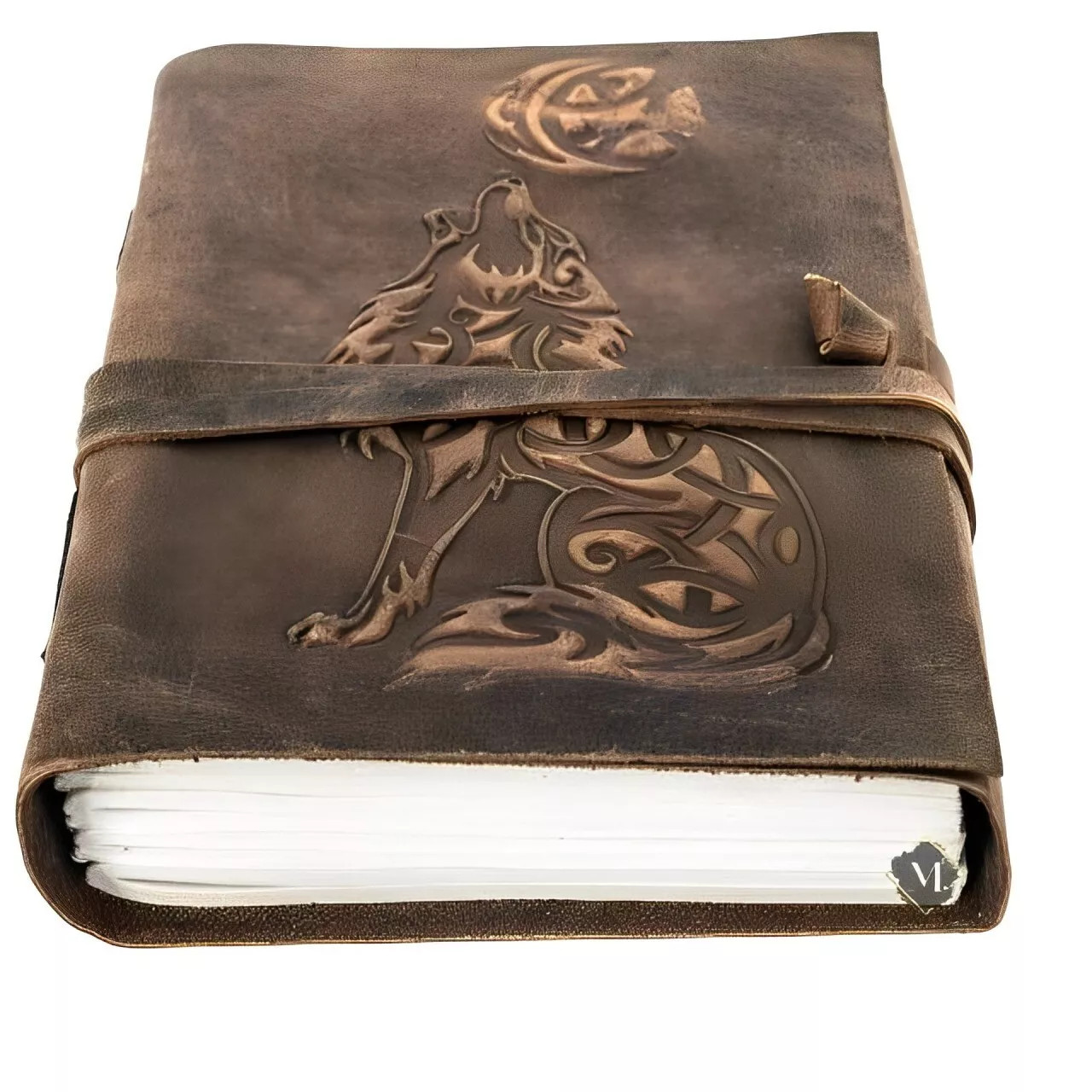 Leather Journal Handmade 7×5″ Wolf Embossed Diary | 200 Unlined Blank Pages