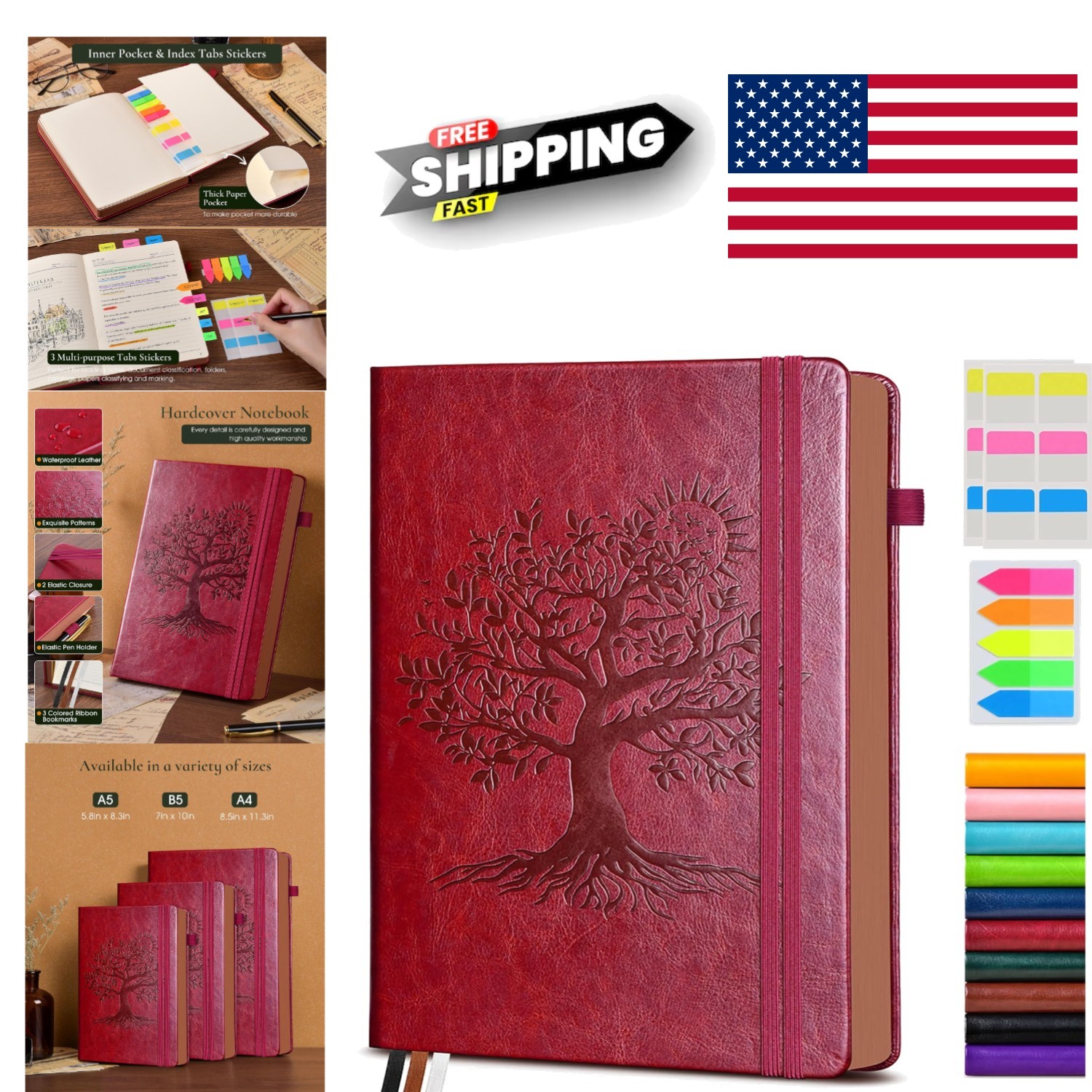 Vintage Leather Journal A4 Size 300 Numbered Pages Waterproof Hard Cover