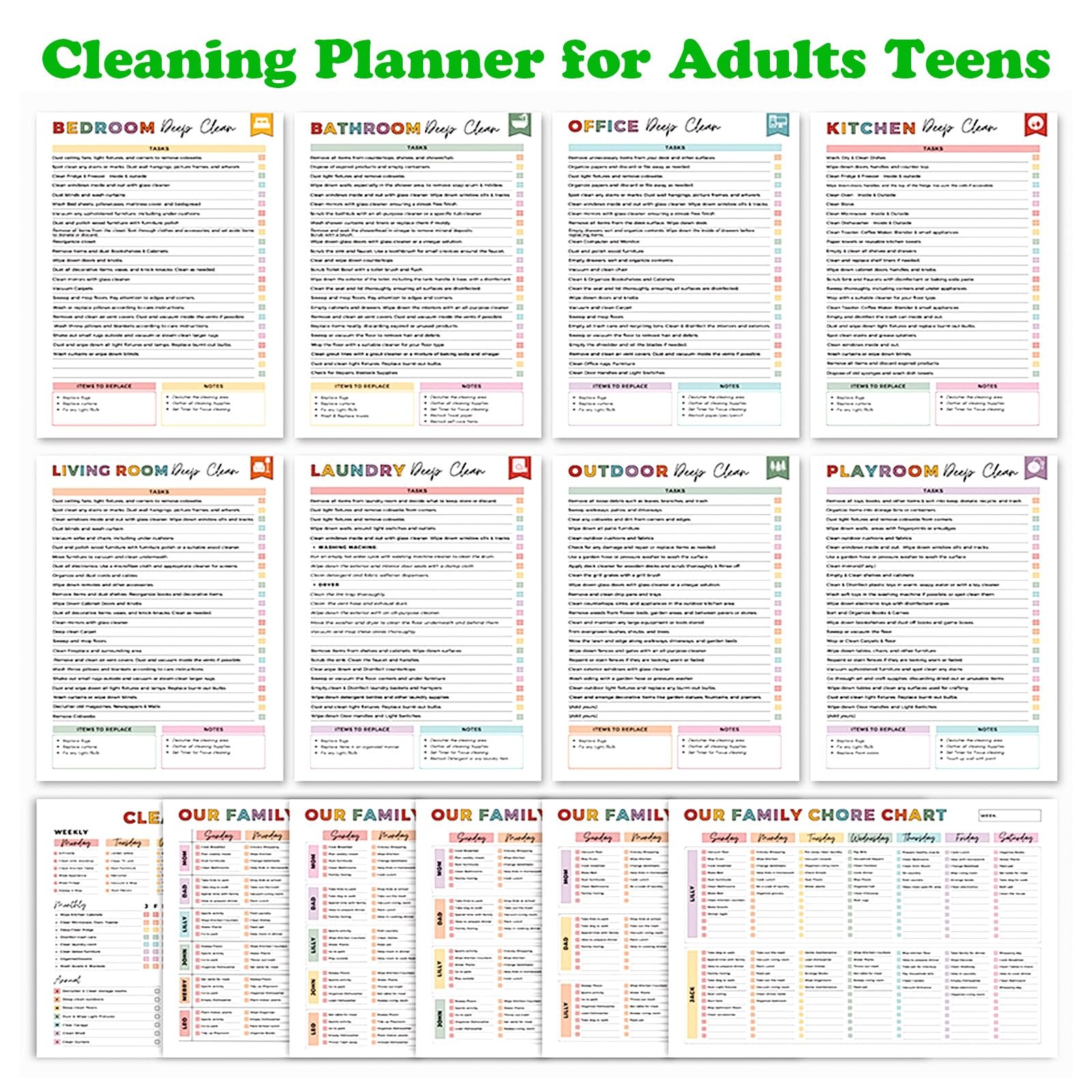Adhd Cleaning Planner Colorful For Adults Teens, Undated Daily, Weekly, Monthly