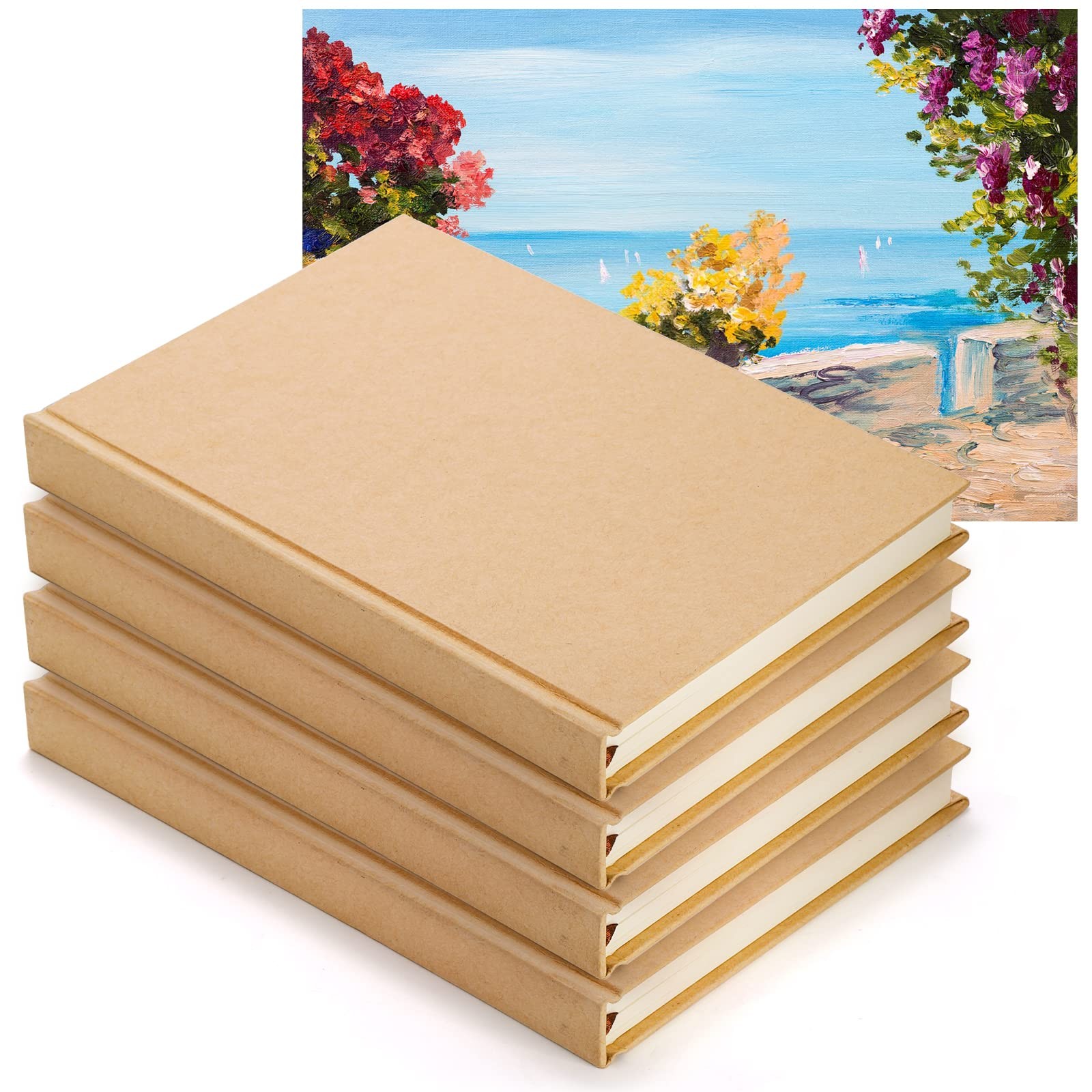 ZEAYEA 4 Pack A5 Blank Notebook Journal, 6 x 8.5 Inch Hardcover Brown