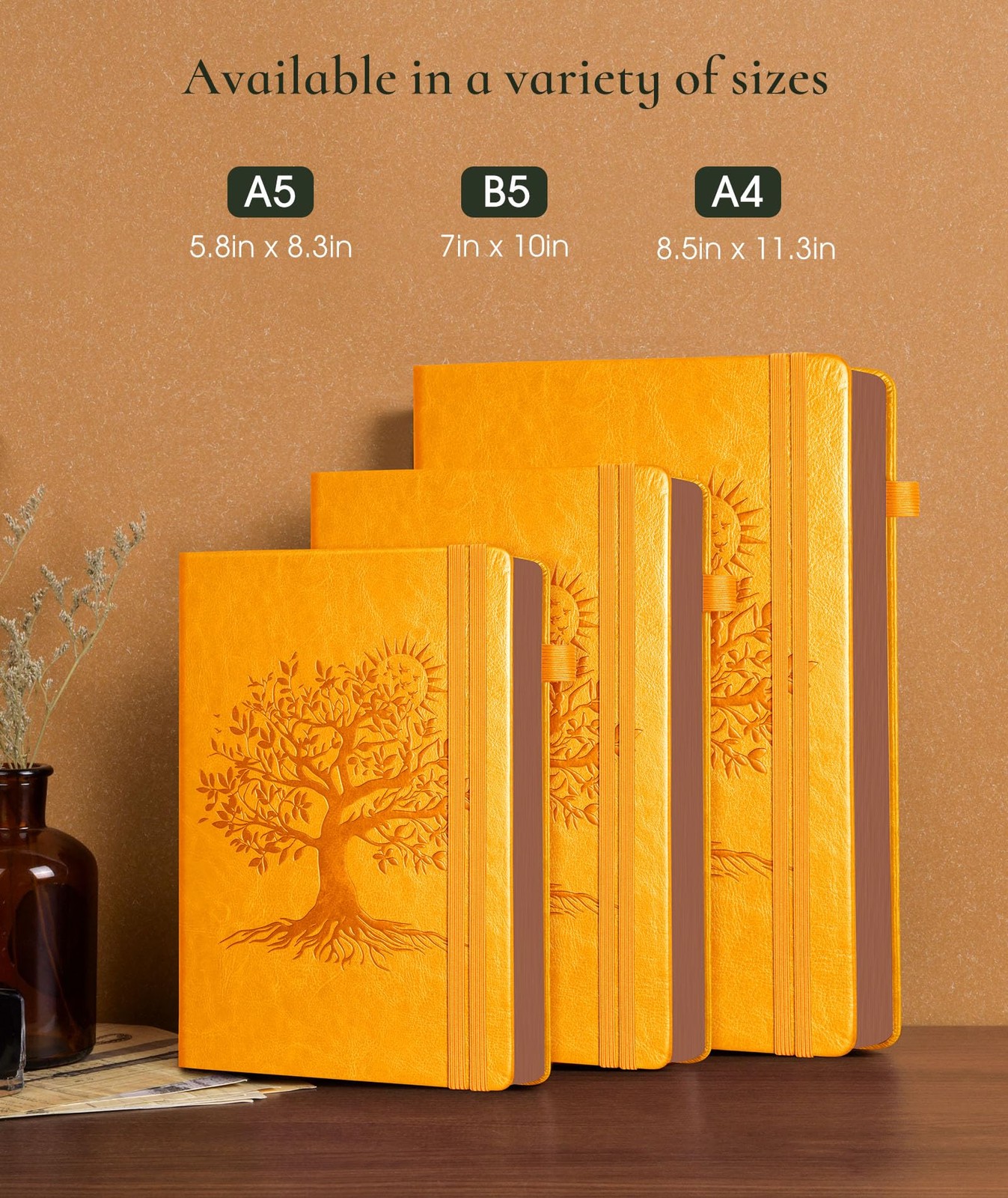 Vintage Leather Journal with 300 Numbered A4 (8.5in X 11.3in), Orange