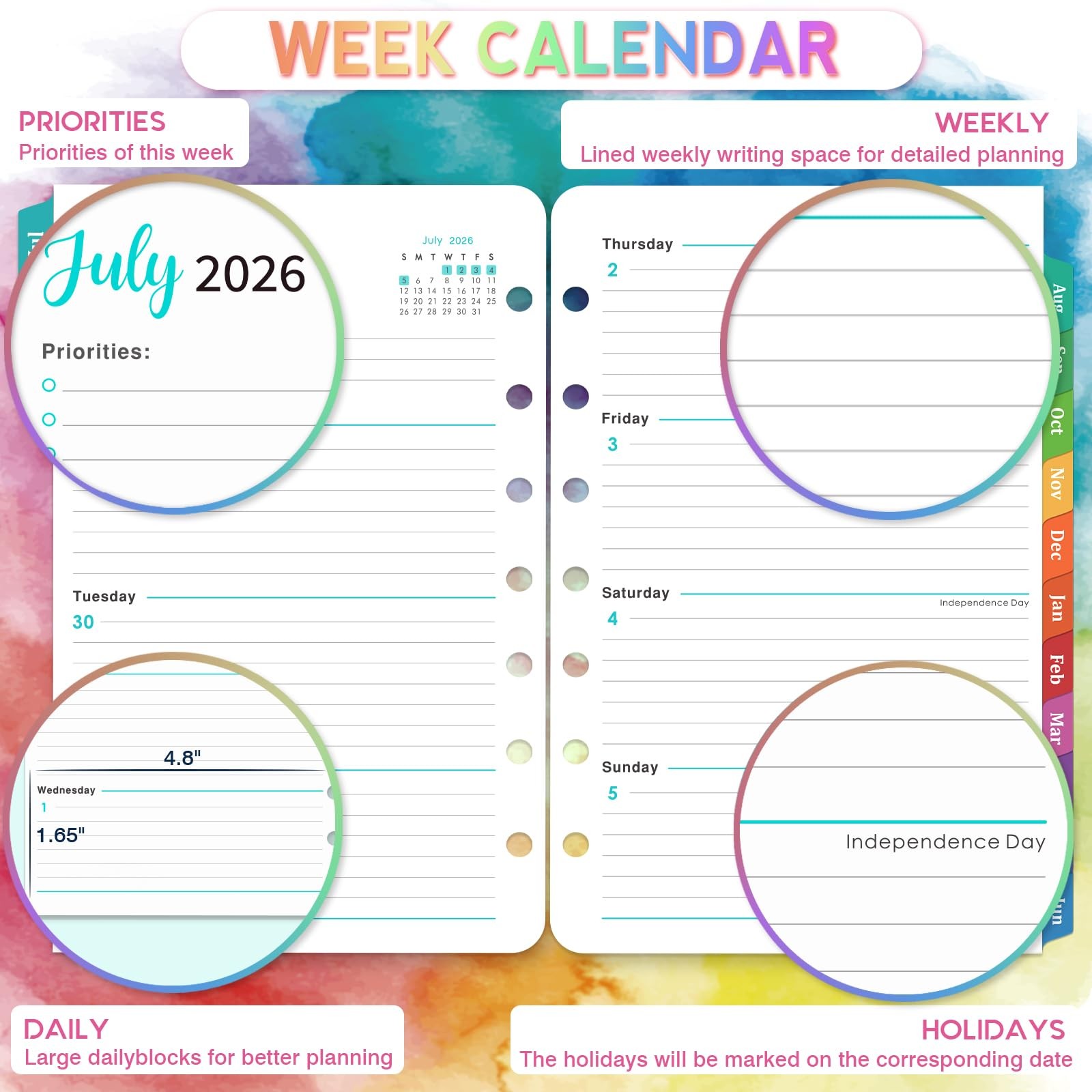2026-2027 Planner Refills – 7-Hole Punched 5.5 x 8.5 inches, Multicolor
