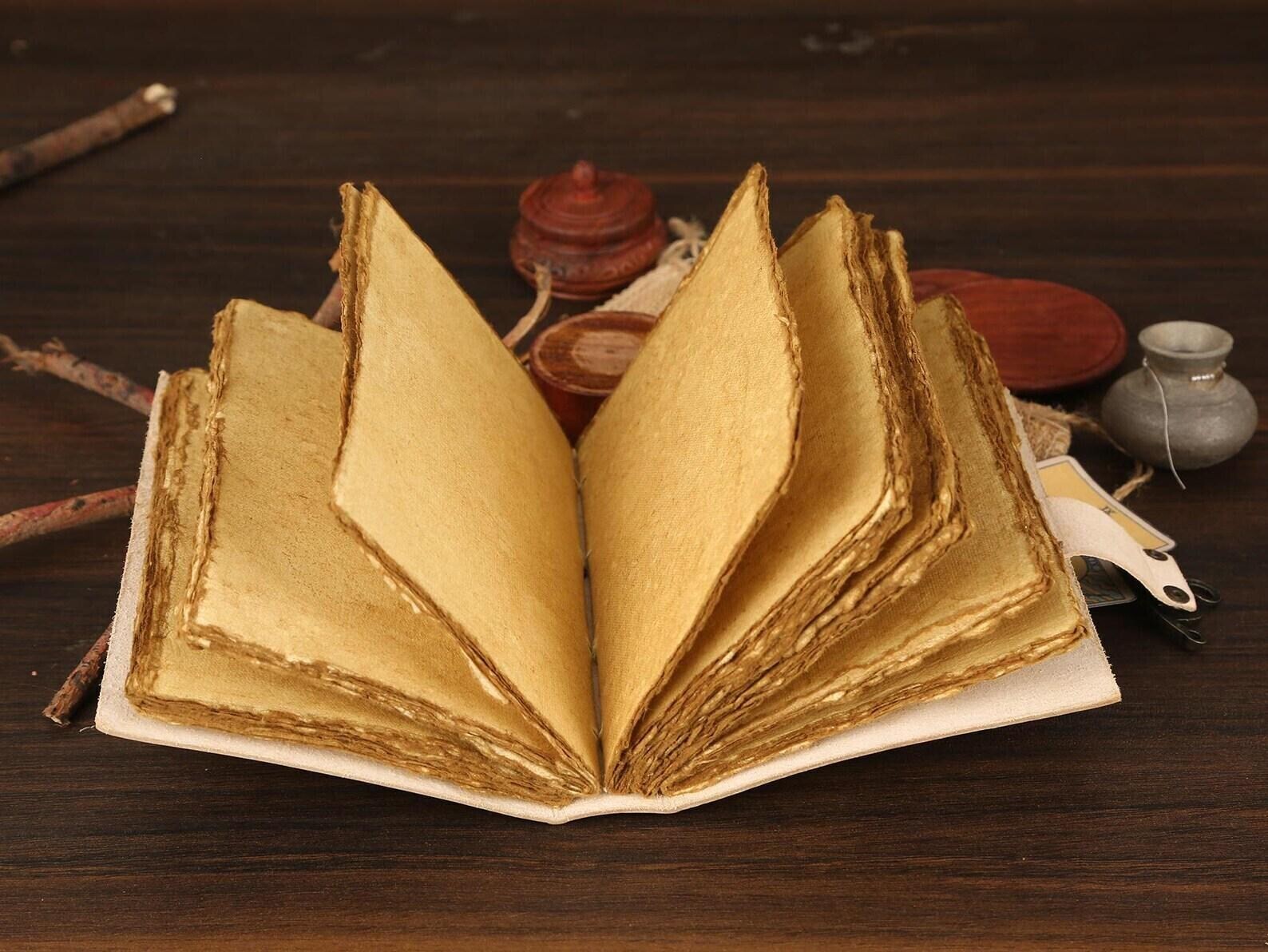 Handmade Luna Moth Butterly Vintage Deckle Edge Paper Leather Journal Blank.