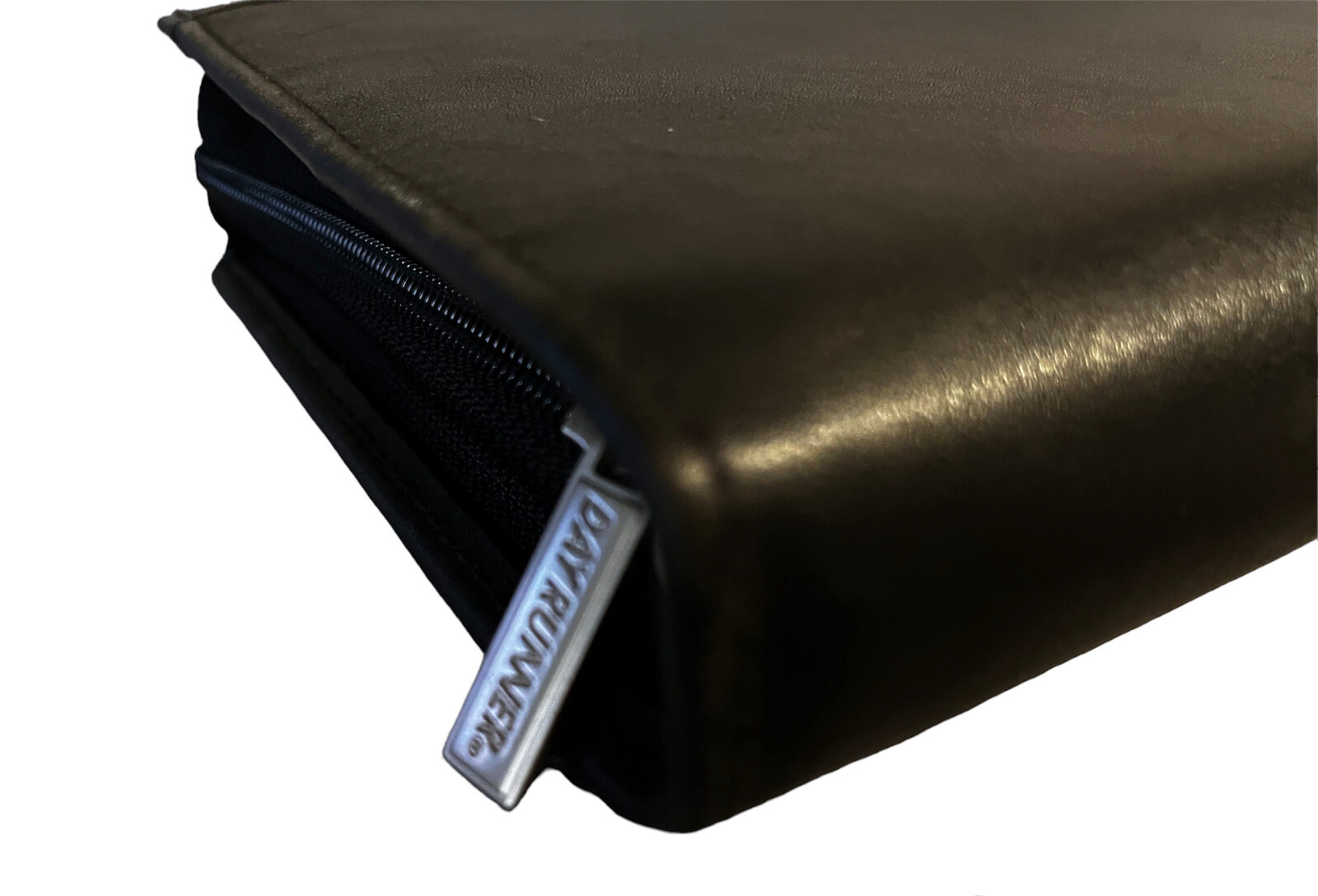 Vintage Day Runner planer leather cover 3 ring organizer black zip aruond read d