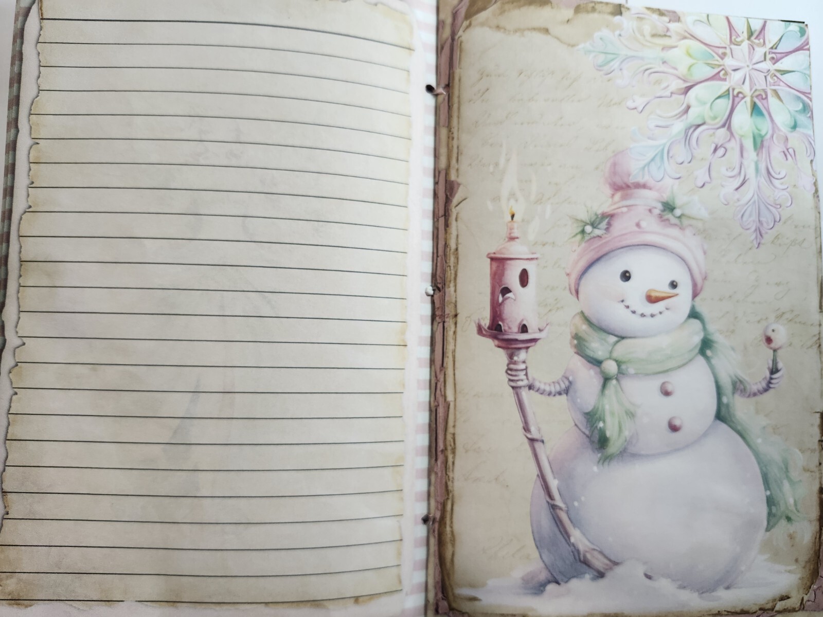 Junk Journal Booklet “PASTEL CHRISTMAS” Christmas Pink Holiday Ephemera, Cards+
